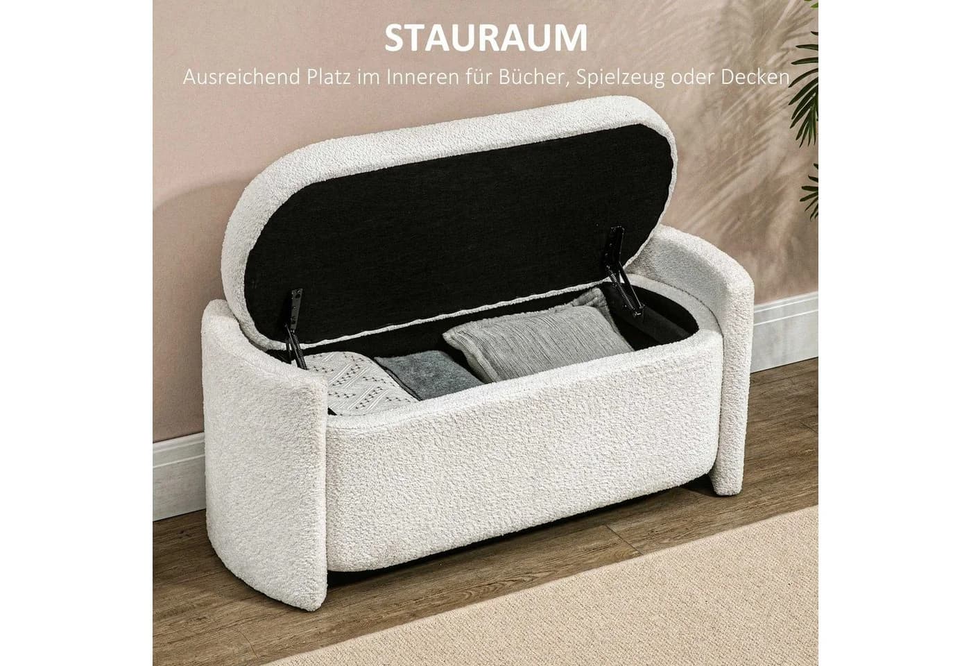 HOMCOM Sitzbank Polsterbank Creme mit Stauraum Teddy-Samt - Bild 4
