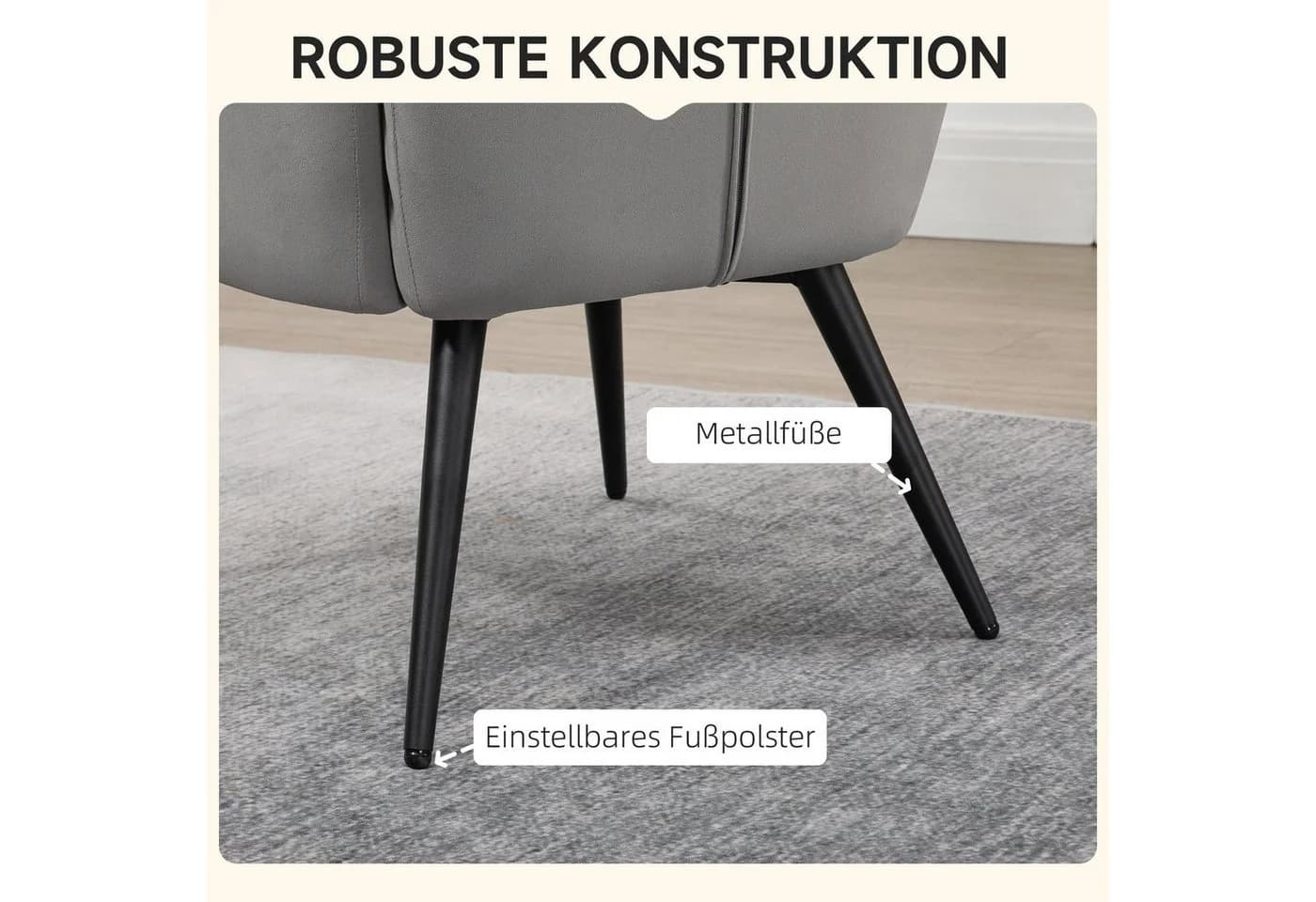 HOMCOM Relaxsessel mit Hocker Hellgrau Samt Optik - Bild 5