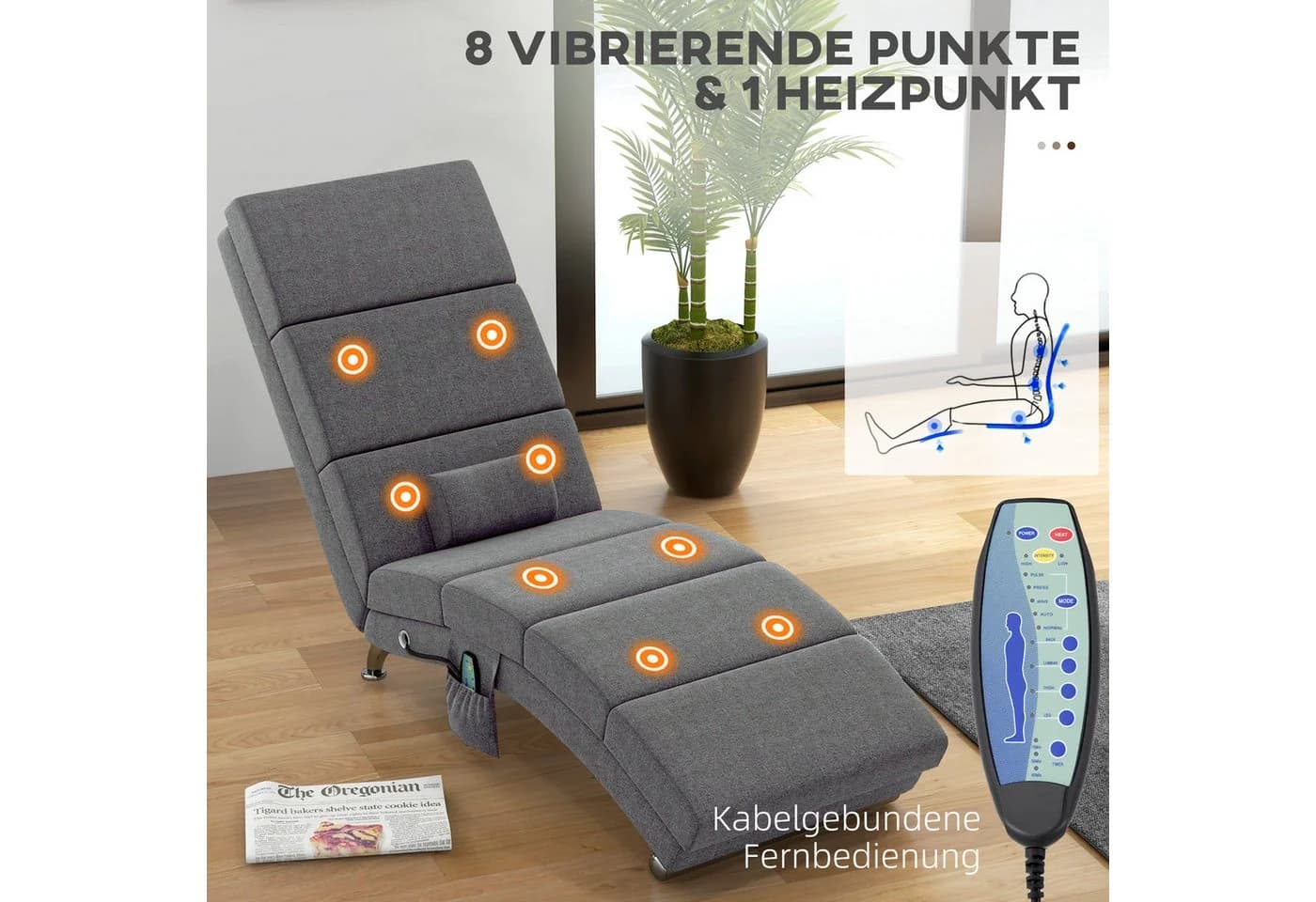 HOMCOM Massagesessel Relaxliege Elektrisch Dunkelgrau mit 5 Modi - Bild 4