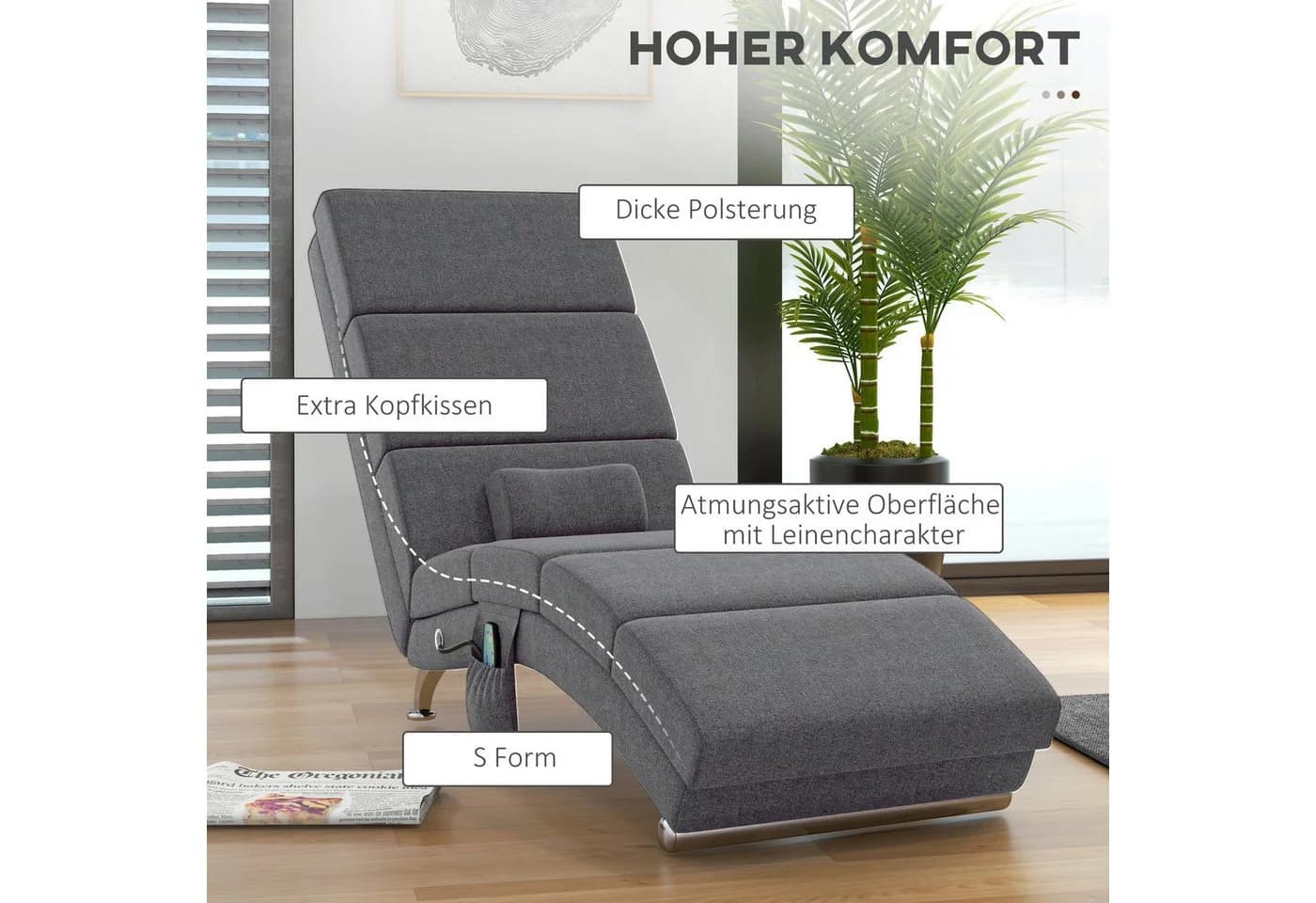 HOMCOM Massagesessel Relaxliege Elektrisch Dunkelgrau mit 5 Modi - Bild 5