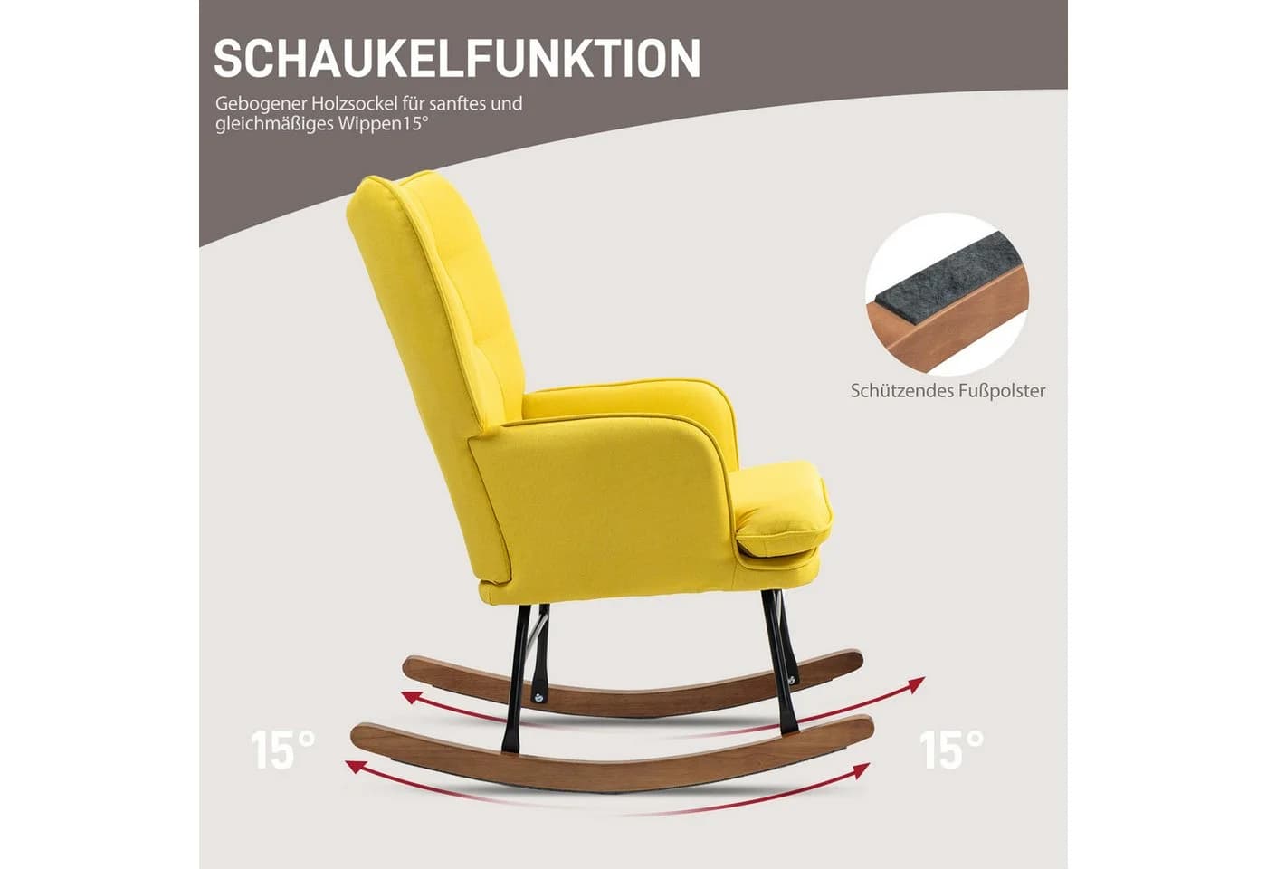 HOMCOM Schaukelsessel mit Hocker Set Gelb Polyester Buchenholz - Bild 4