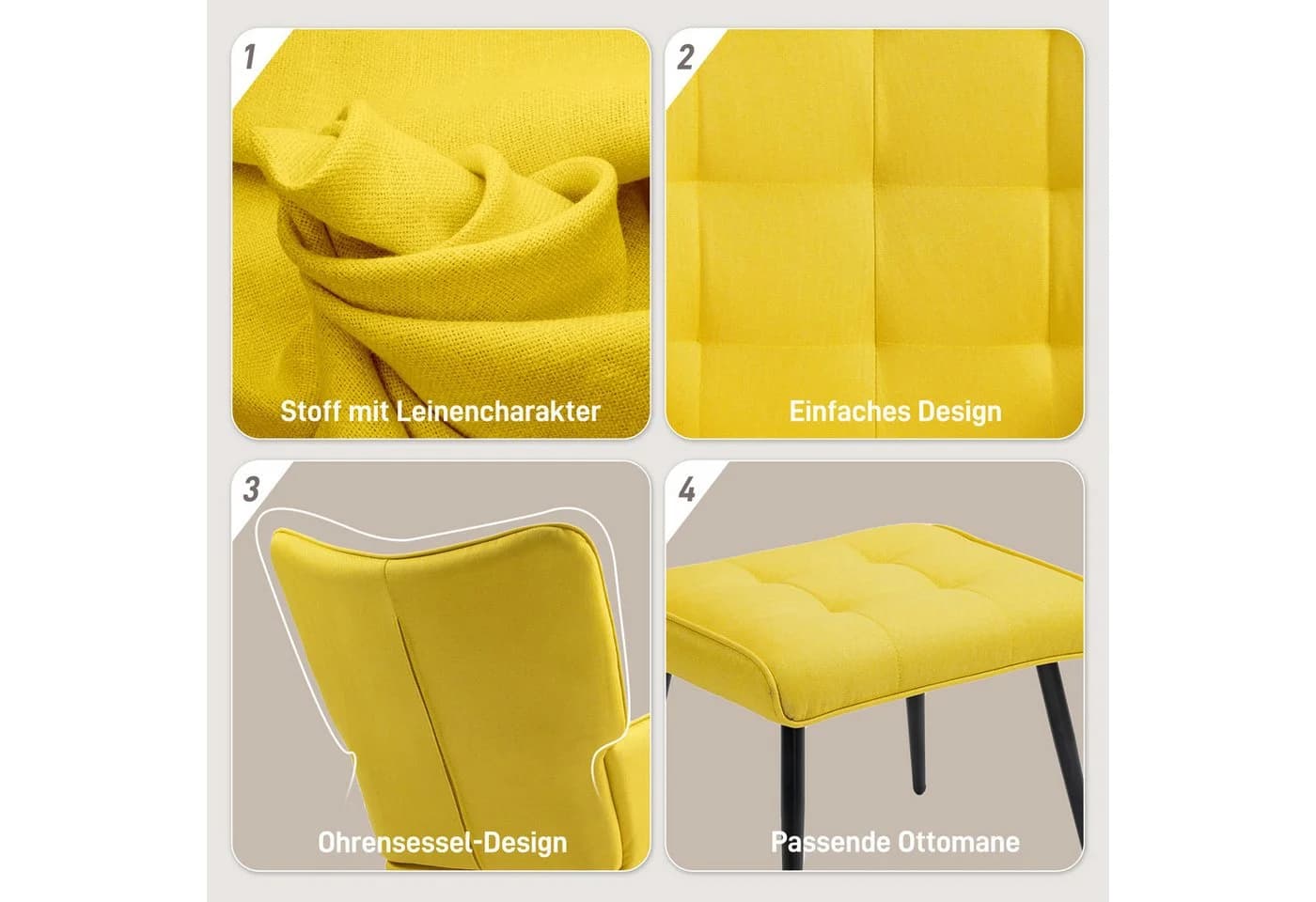 HOMCOM Schaukelsessel mit Hocker Set Gelb Polyester Buchenholz - Bild 5
