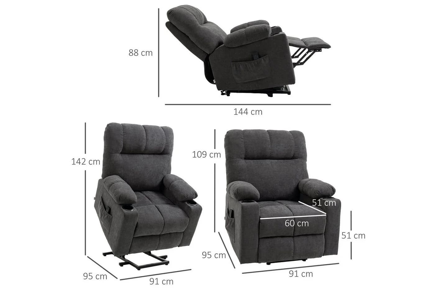 HOMCOM Massagesessel mit Aufstehhilfe Elektrischer Kinosessel Grau - Bild 3
