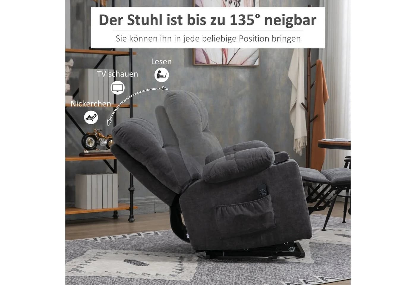 HOMCOM Massagesessel mit Aufstehhilfe Elektrischer Kinosessel Grau - Bild 5