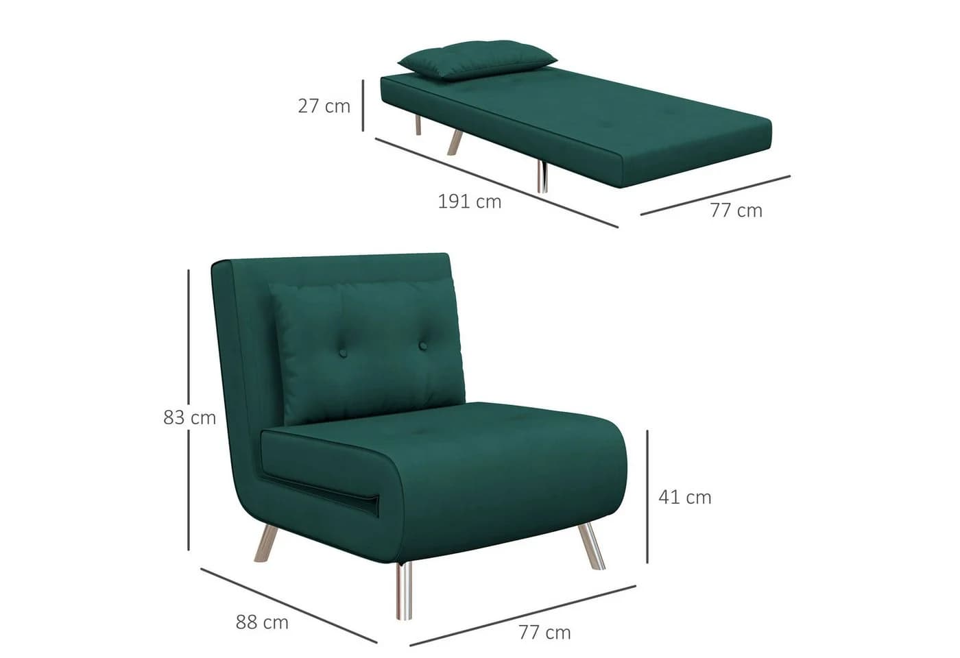 HOMCOM Sessel Schlafsessel Dunkelgrün mit Bettfunktion und Kissen - Bild 3