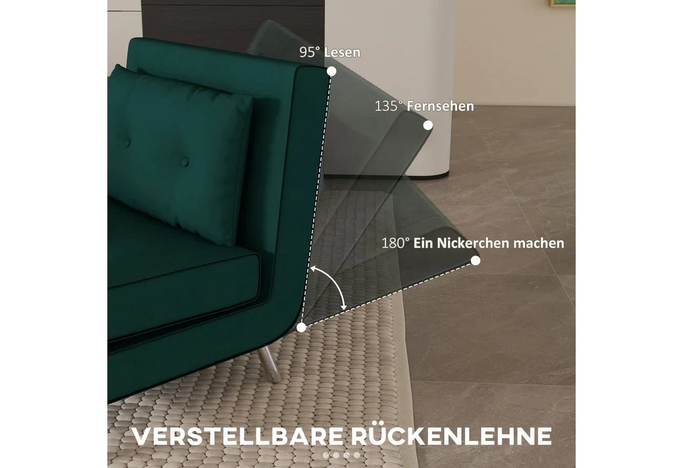 HOMCOM Sessel Schlafsessel Dunkelgrün mit Bettfunktion und Kissen - Bild 5