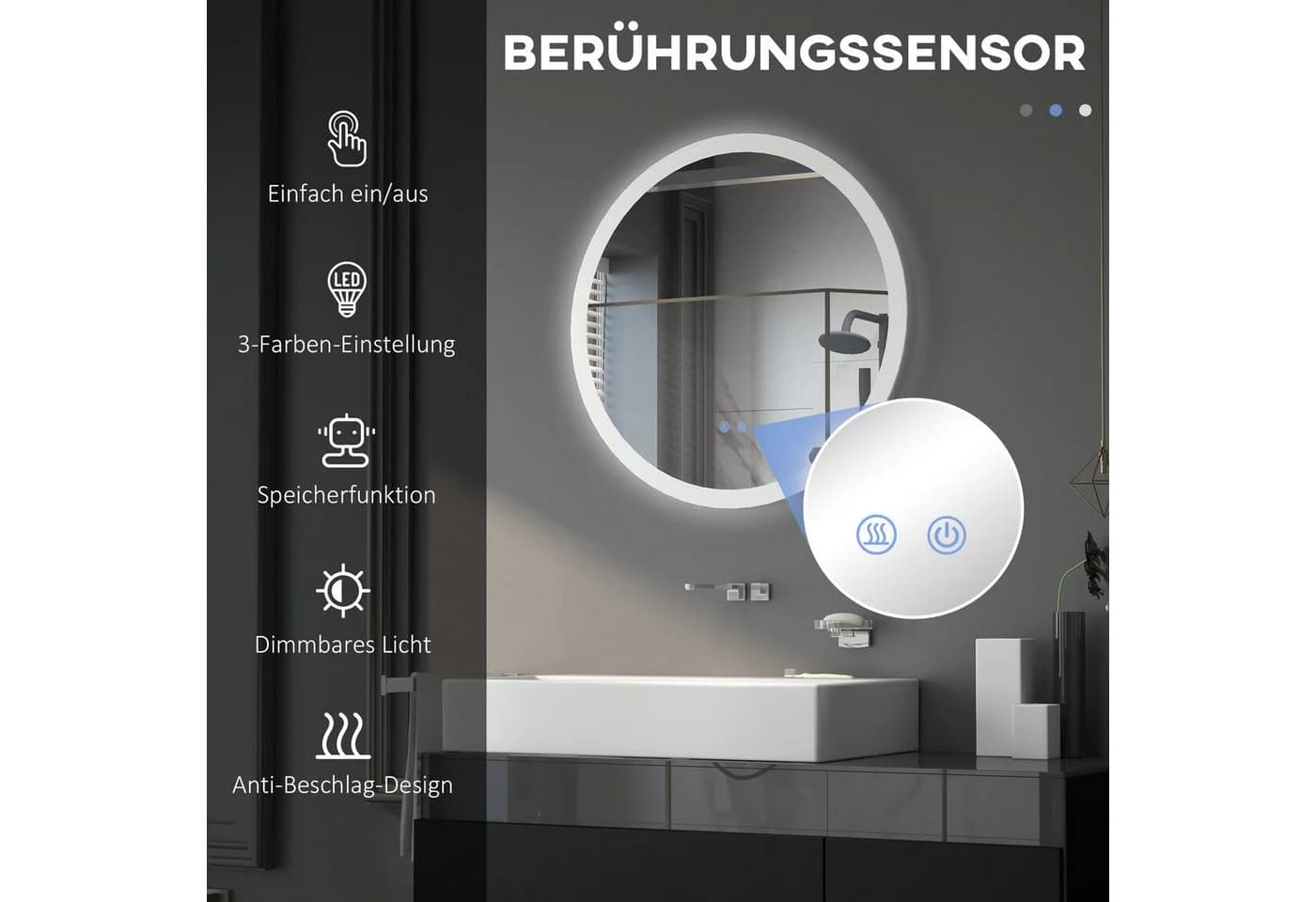 Kleankin Badspiegel mit LED-Beleuchtung und Entnebelung - Bild 4