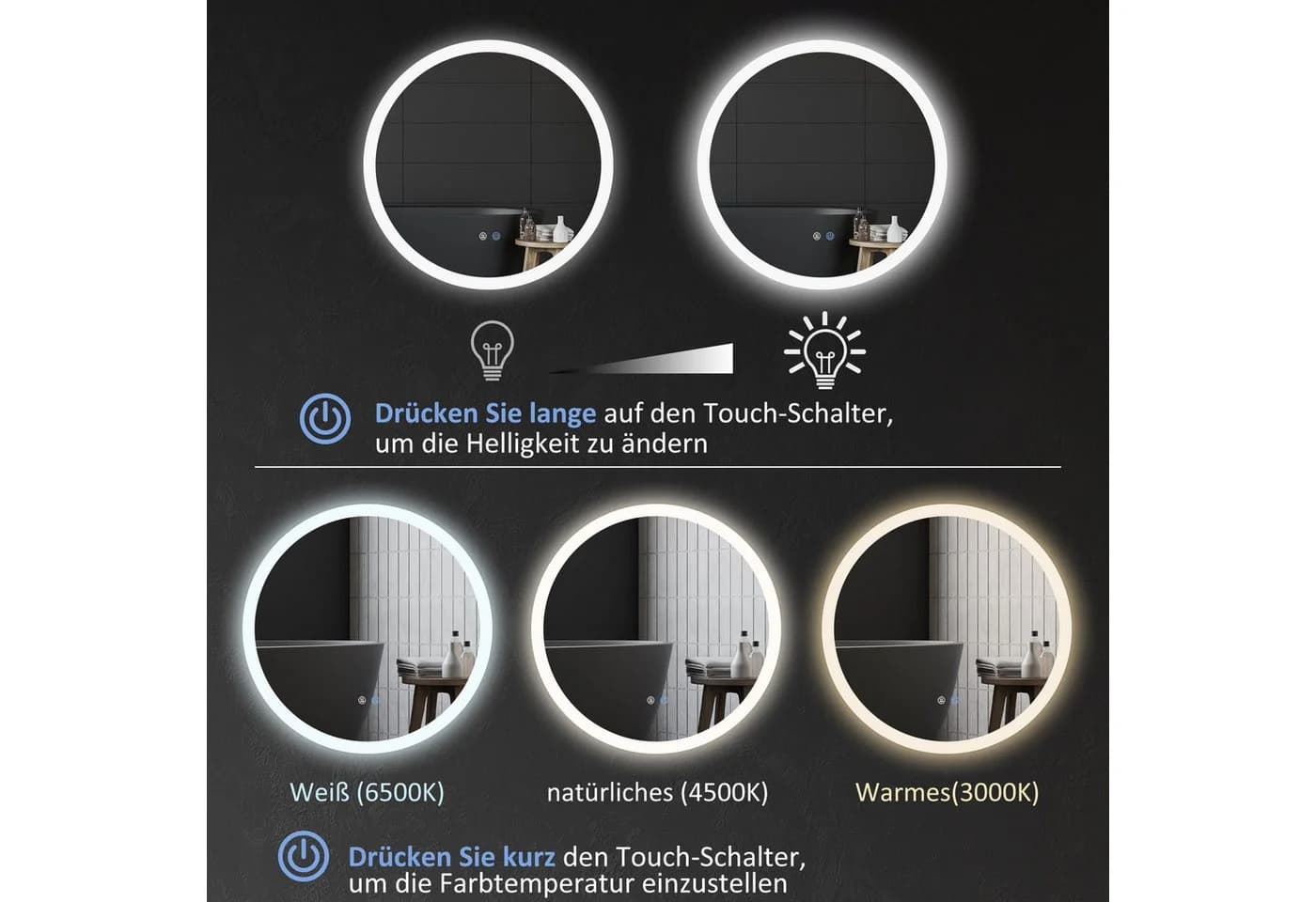 Kleankin Badspiegel mit LED-Beleuchtung und Entnebelung - Bild 5