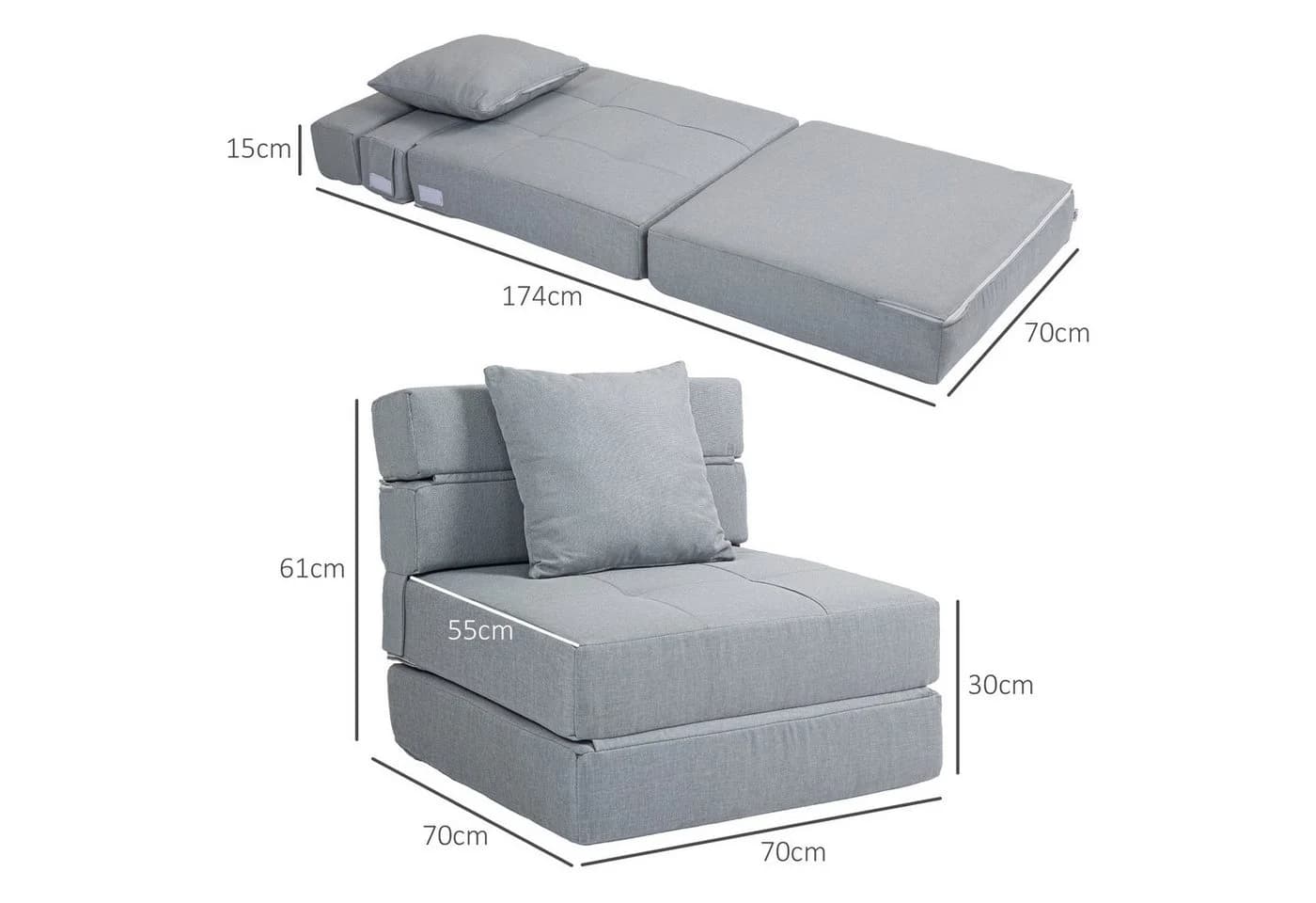 HOMCOM Schlafsessel 2-in-1 Design Blau - Bild 3