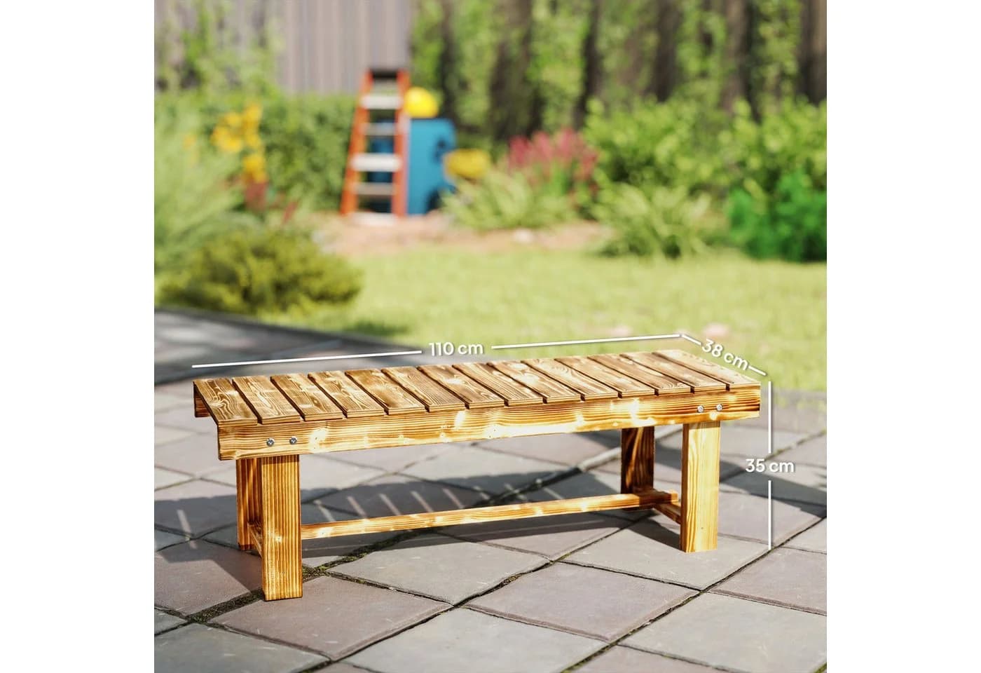 Outsunny Gartenbank Massivholz Dunkelbraun 2-Sitzer Rustikal - Bild 3