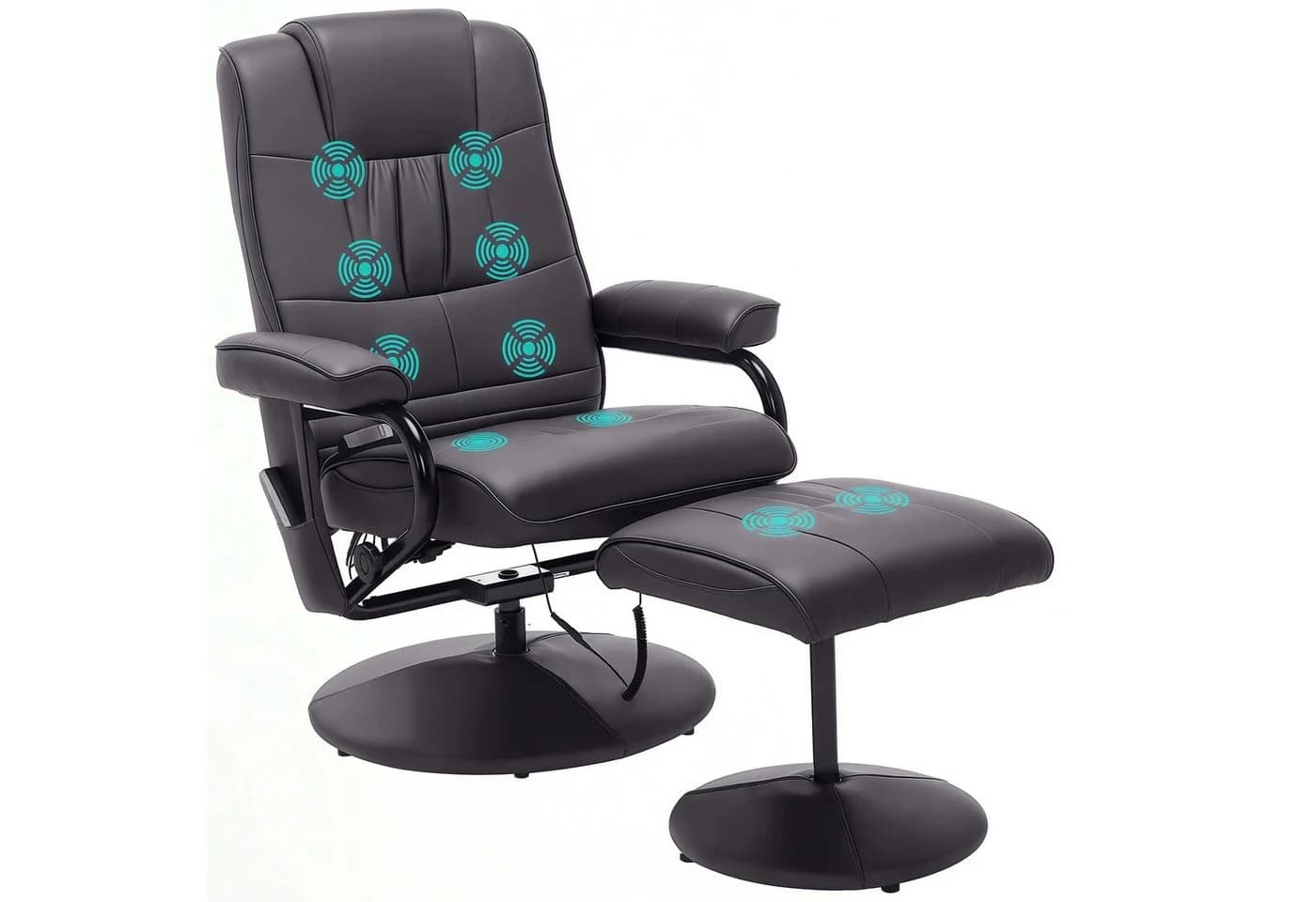 HOMCOM Massagesessel mit Hocker Braun Kunstleder 360° drehbar