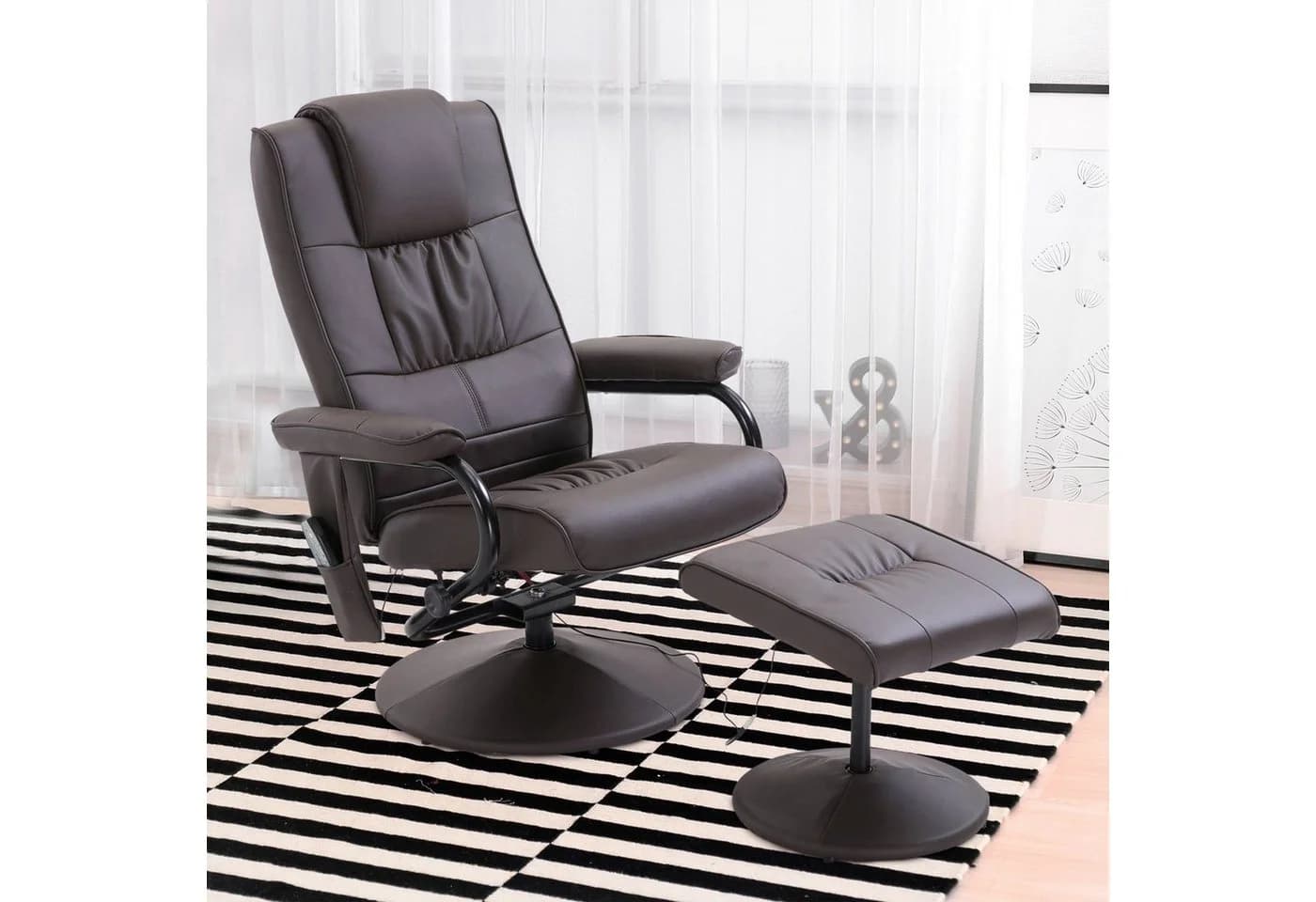 HOMCOM Massagesessel mit Hocker Braun Kunstleder 360° drehbar - Bild 2