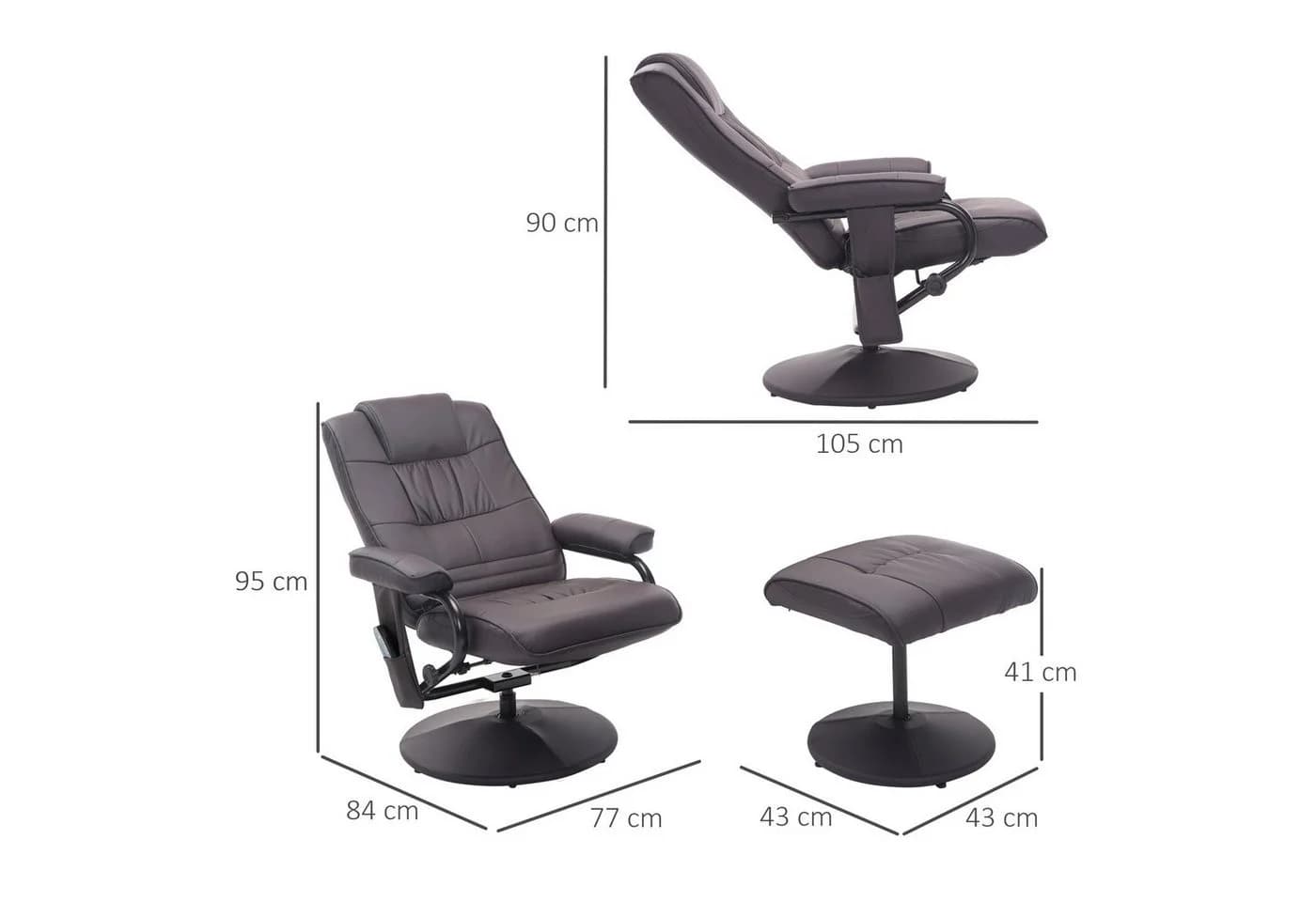HOMCOM Massagesessel mit Hocker Braun Kunstleder 360° drehbar - Bild 3