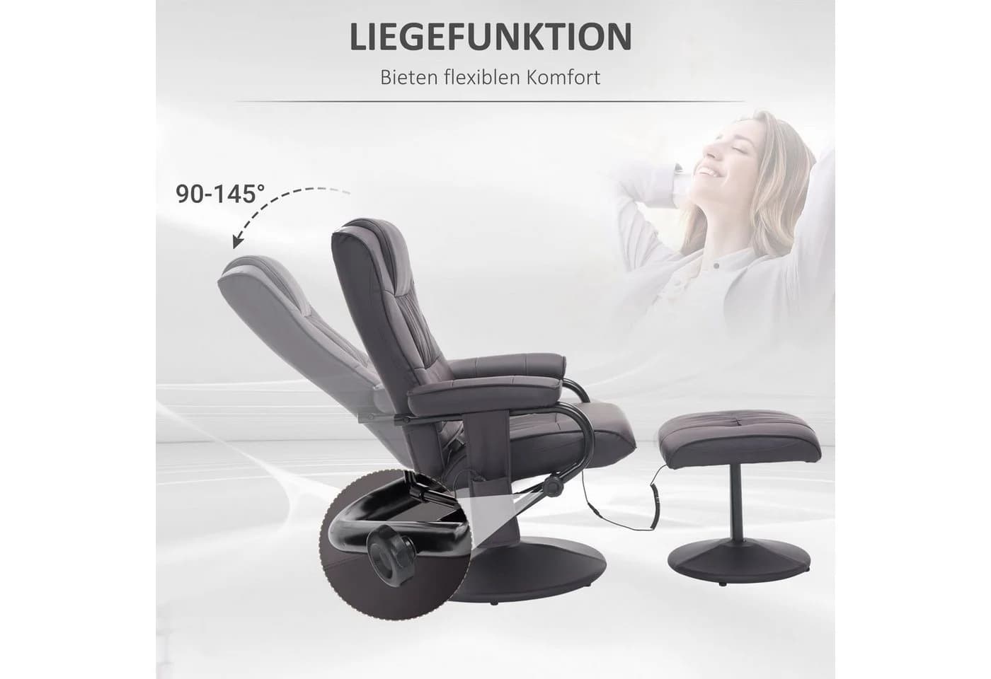 HOMCOM Massagesessel mit Hocker Braun Kunstleder 360° drehbar - Bild 5