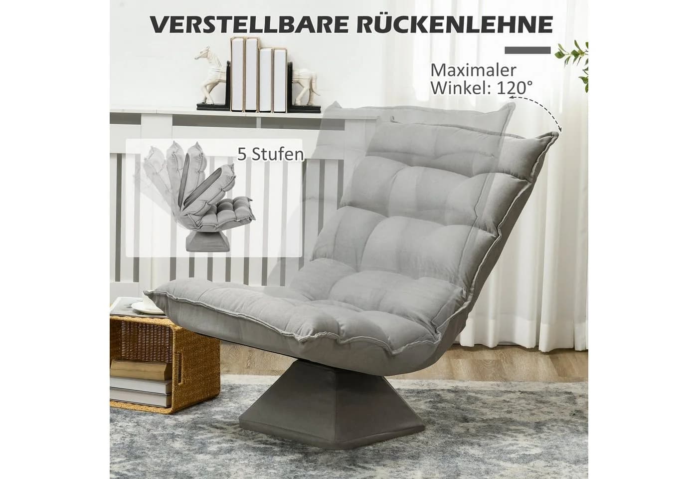 HOMCOM Relaxsessel Grau Drehbar mit Verstellbarer Rückenlehne - Bild 4