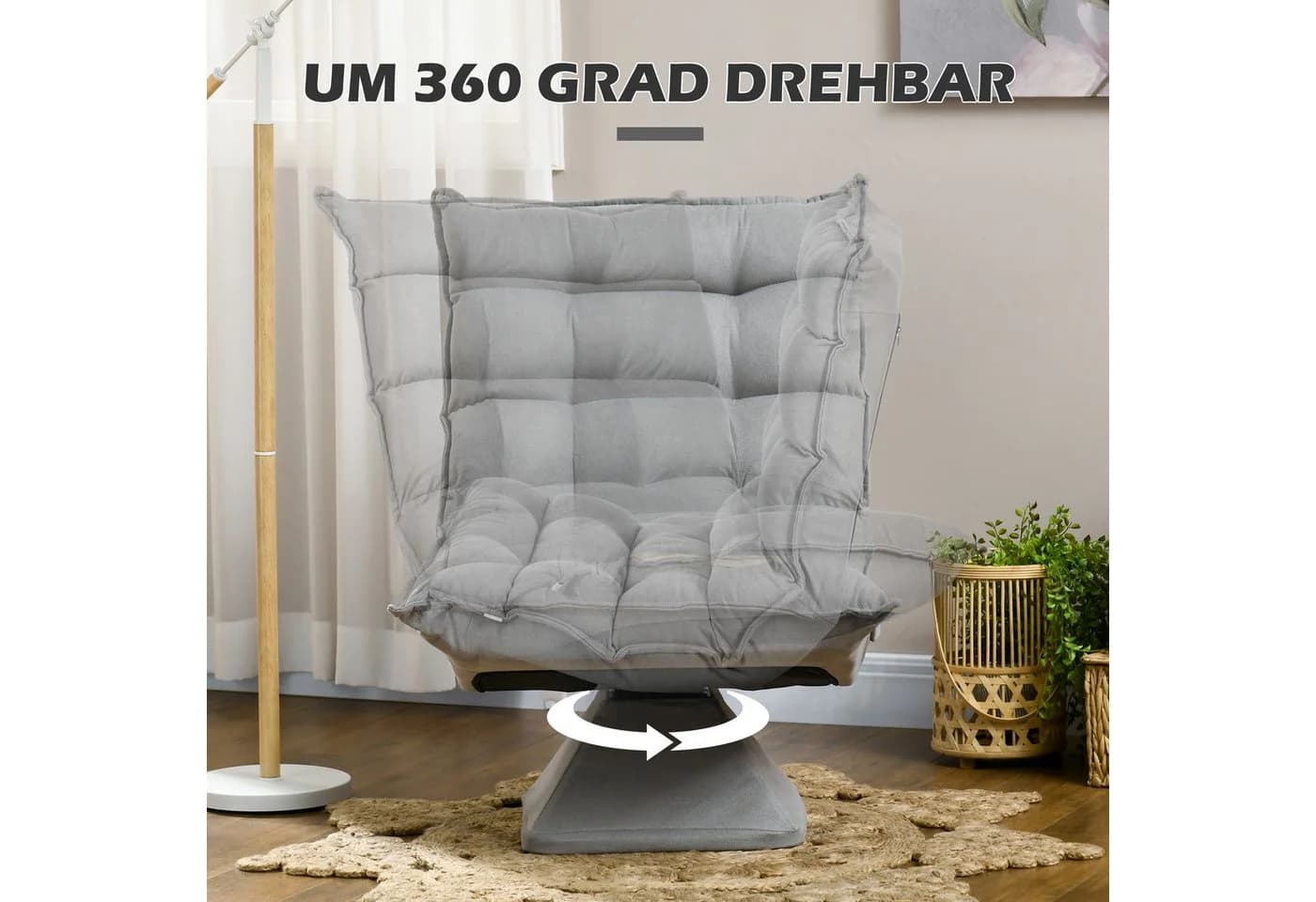 HOMCOM Relaxsessel Grau Drehbar mit Verstellbarer Rückenlehne - Bild 5