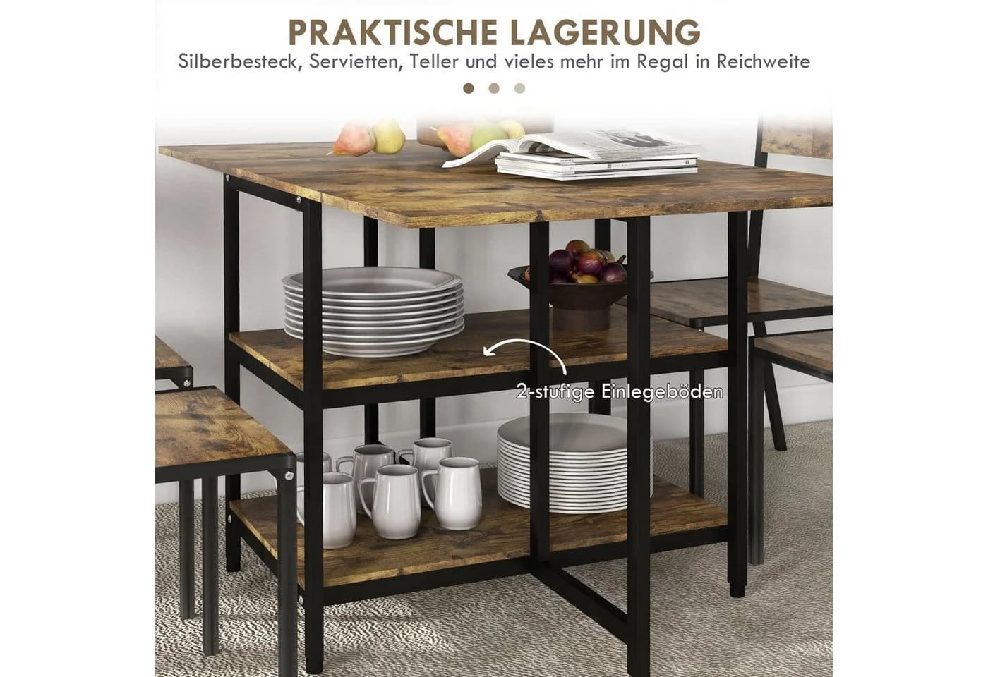 HOMCOM Klapptisch mit 2 Ablagen Rustikal-Braun - Bild 5