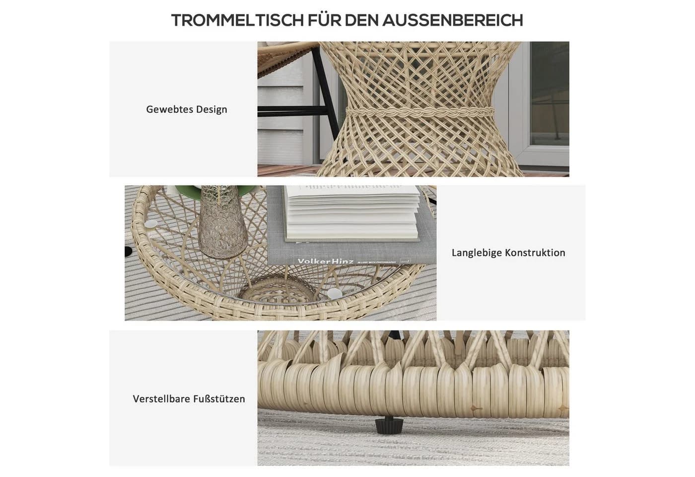 Outsunny Gartentisch Couchtisch mit UV-Schutz Rattan Braun - Bild 5