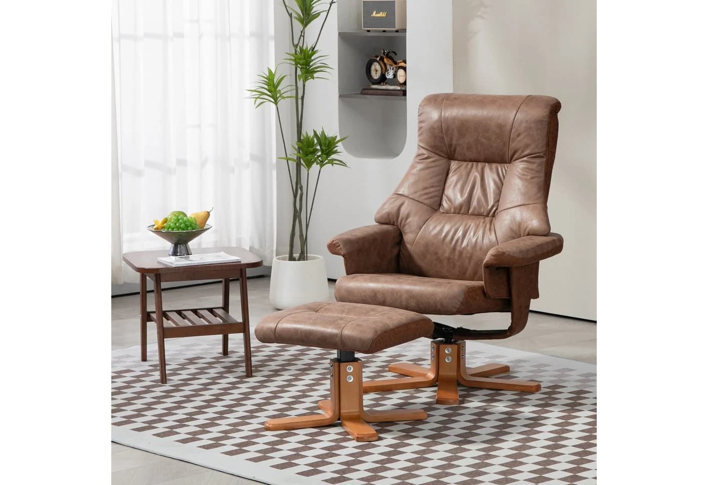 HOMCOM Polsterstuhl Relaxsessel mit Hocker, Drehbar, Mikrofaser Braun - Bild 2