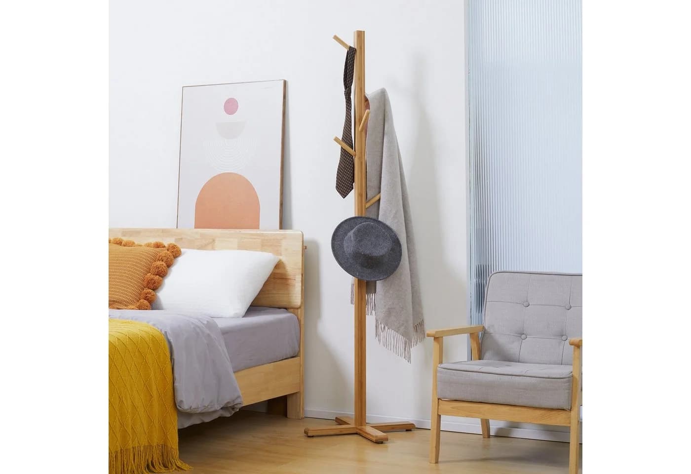 HOMCOM Bambus Garderobe mit 8 Haken Natur - Bild 2