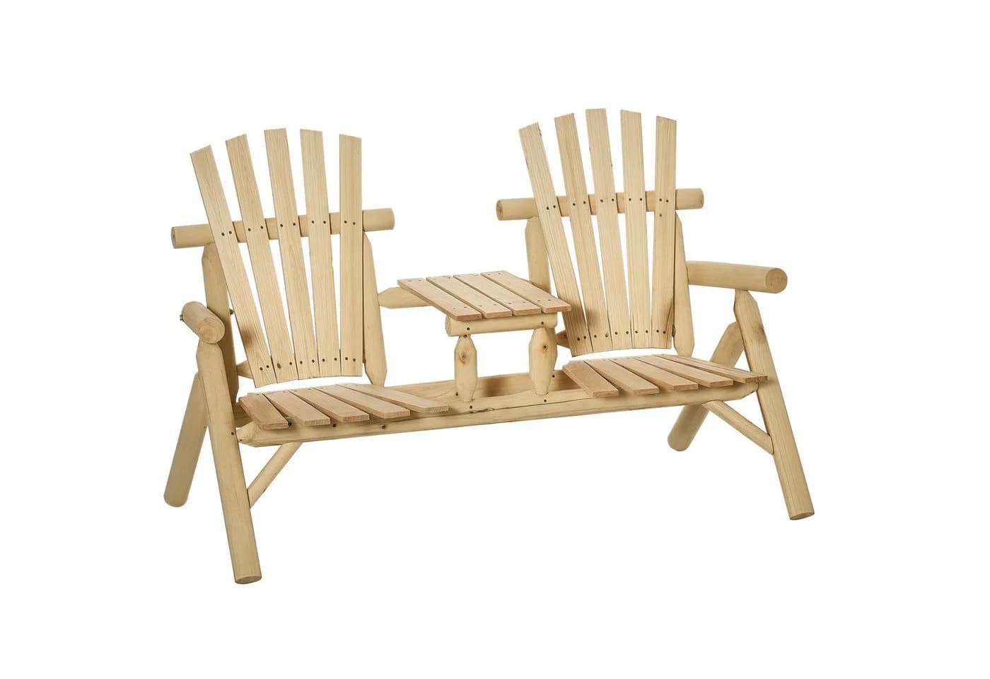Outsunny Gartenbank 2-Sitzer mit Tisch Naturholz