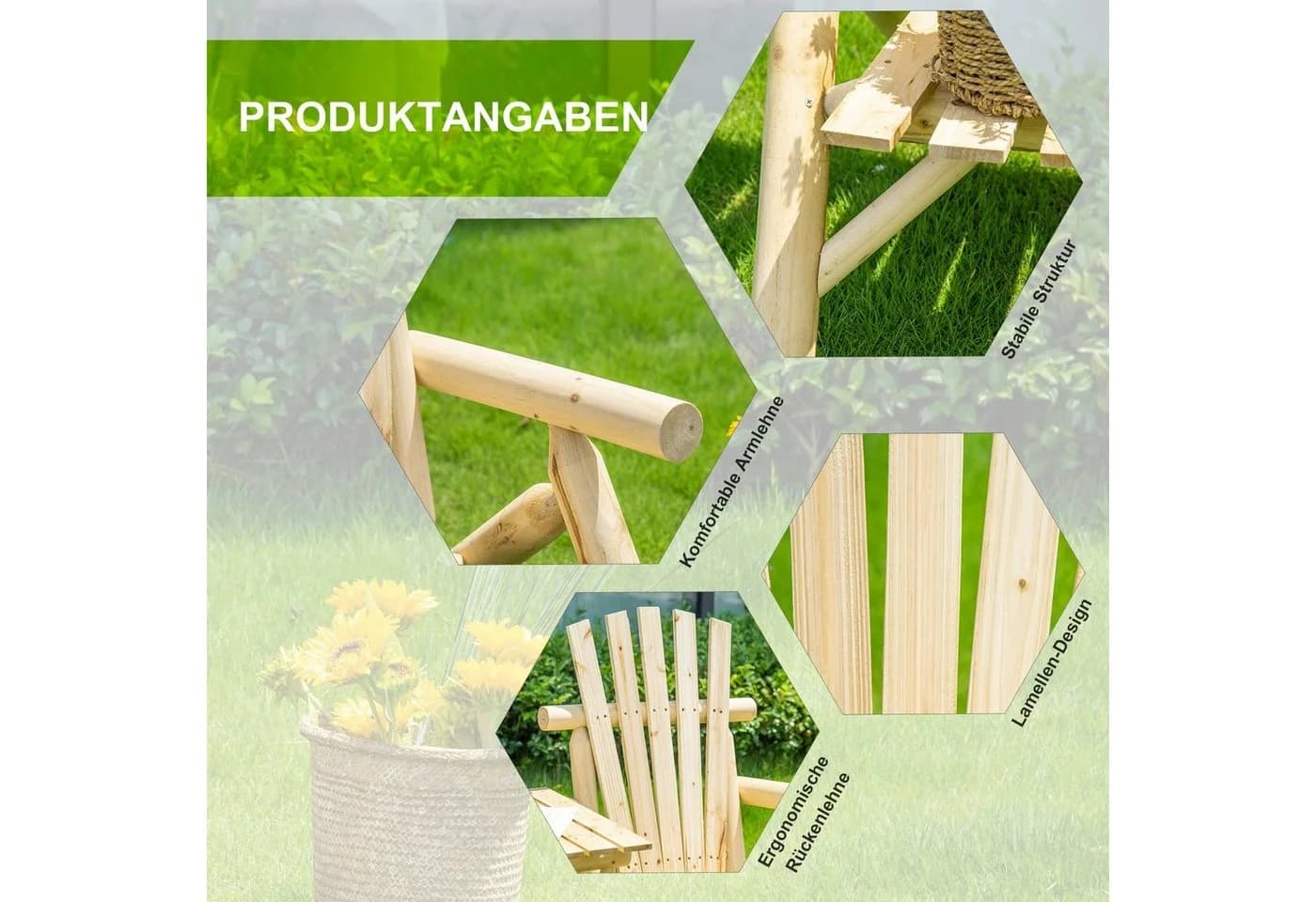 Outsunny Gartenbank 2-Sitzer mit Tisch Naturholz - Bild 4