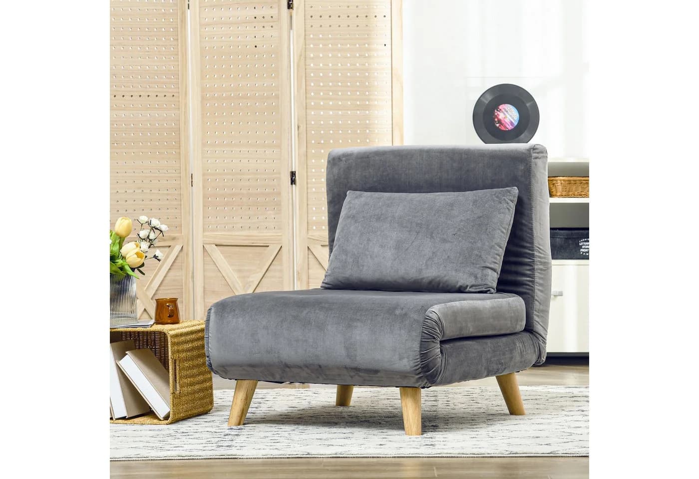 HOMCOM Schlafsofa Schlafsessel Grau mit Schlaffunktion und verstellbarer Lehne - Bild 2