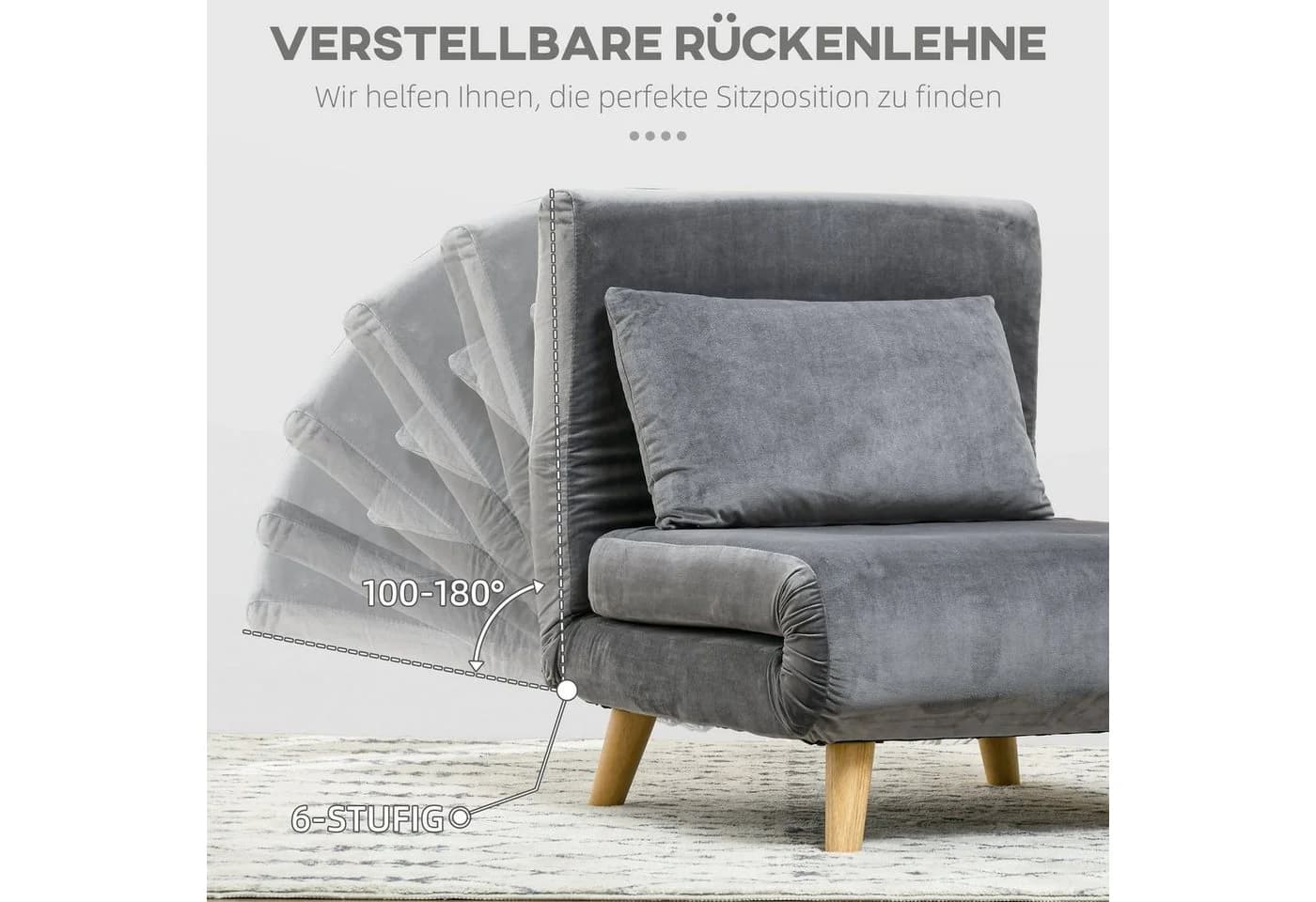 HOMCOM Schlafsofa Schlafsessel Grau mit Schlaffunktion und verstellbarer Lehne - Bild 5