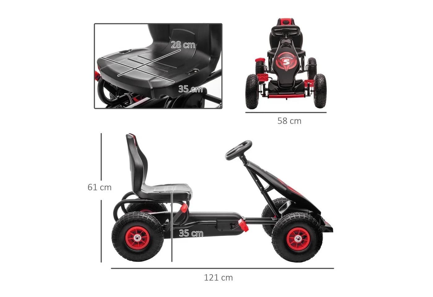 HOMCOM Go-Kart Kettcar Tretauto mit Gummireifen Rot+Schwarz - Bild 3