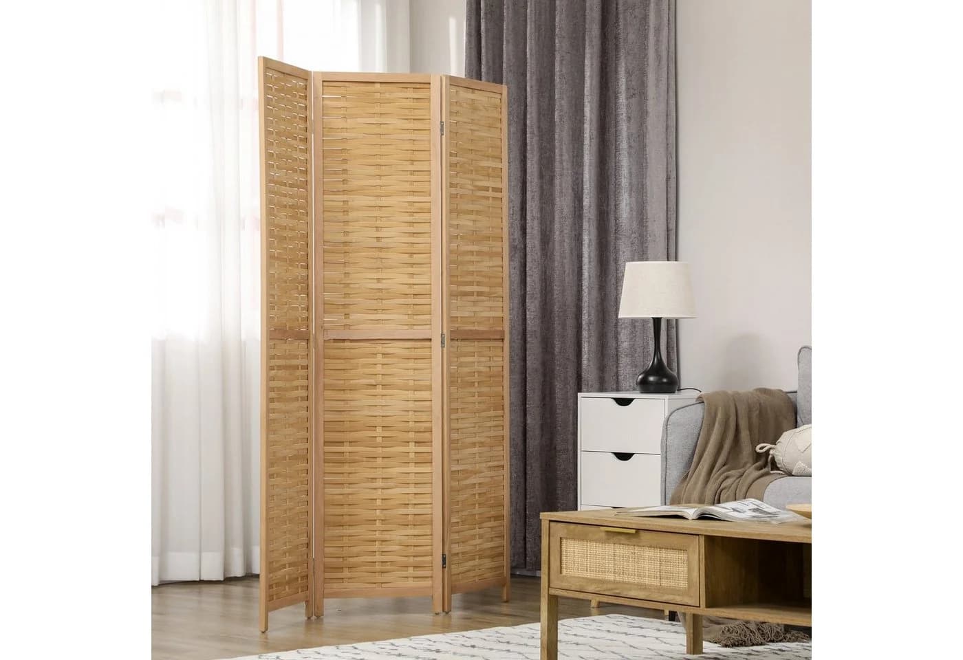 HOMCOM Paravent 3-teiliger Raumteiler Bambus Natur - Bild 2