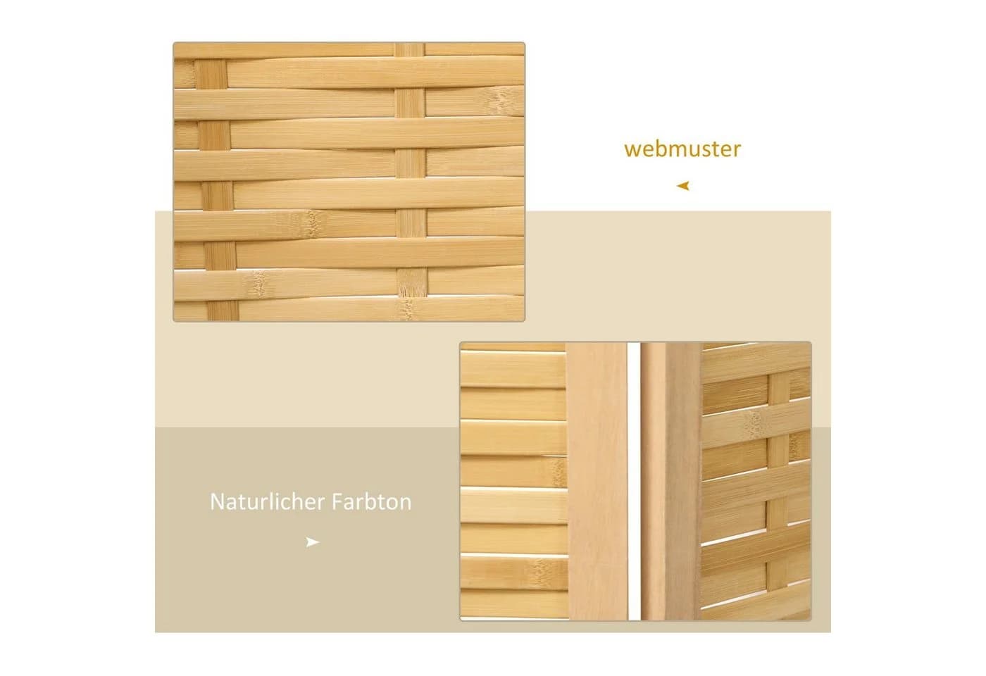 HOMCOM Paravent 3-teiliger Raumteiler Bambus Natur - Bild 4