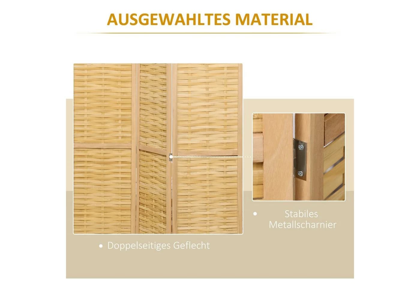 HOMCOM Paravent 3-teiliger Raumteiler Bambus Natur - Bild 5