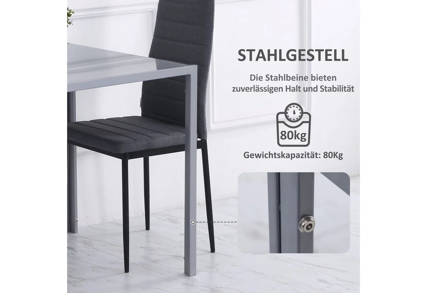 HOMCOM Esstisch Grau Glastisch für 4 Personen Modern - Bild 5