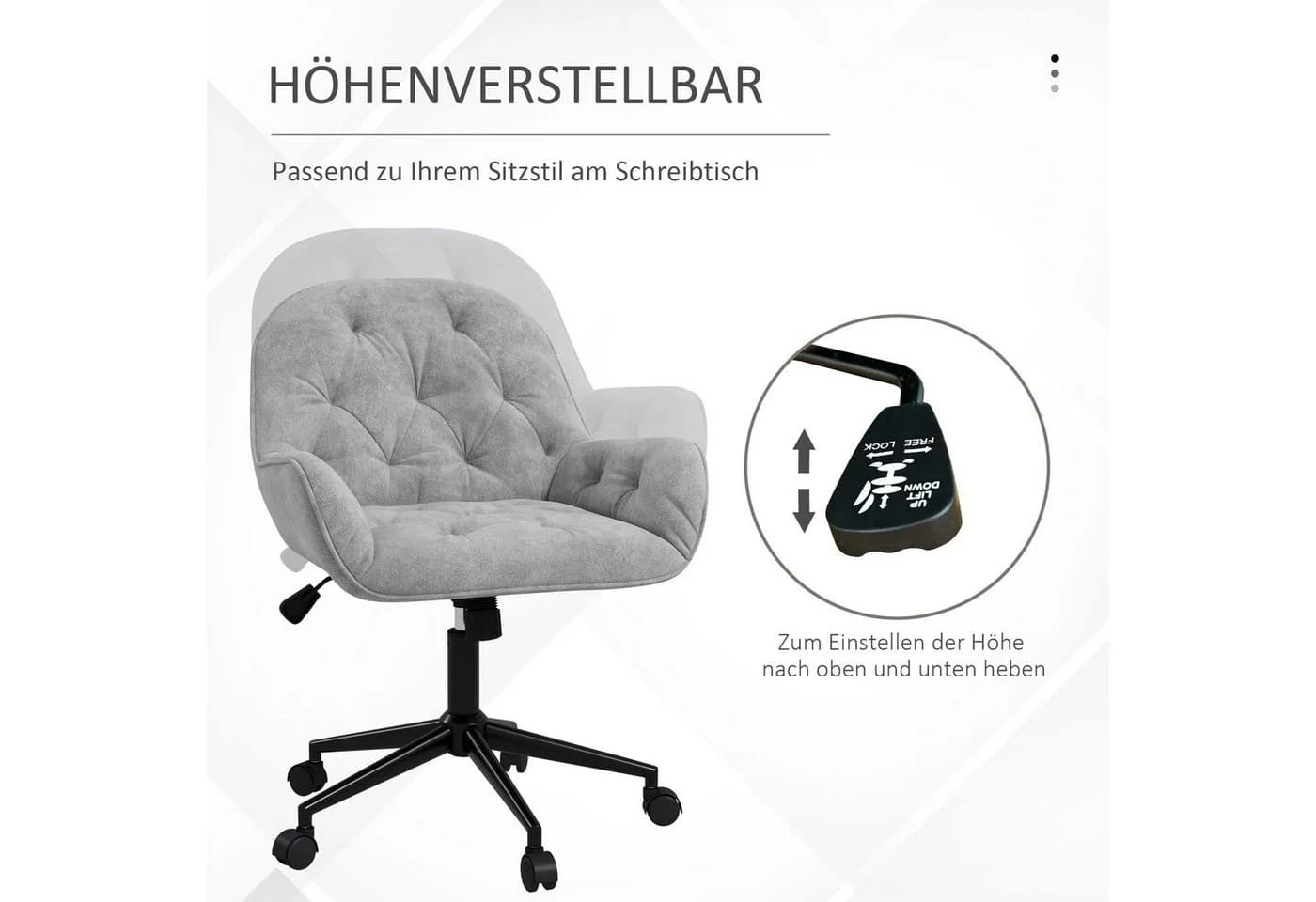 Vinsetto Bürostuhl grau mit Wippfunktion und höhenverstellbar - Bild 4