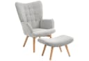HOMCOM Relaxsessel Ohrensessel mit Hocker Grau Cord-Optik Bild 1