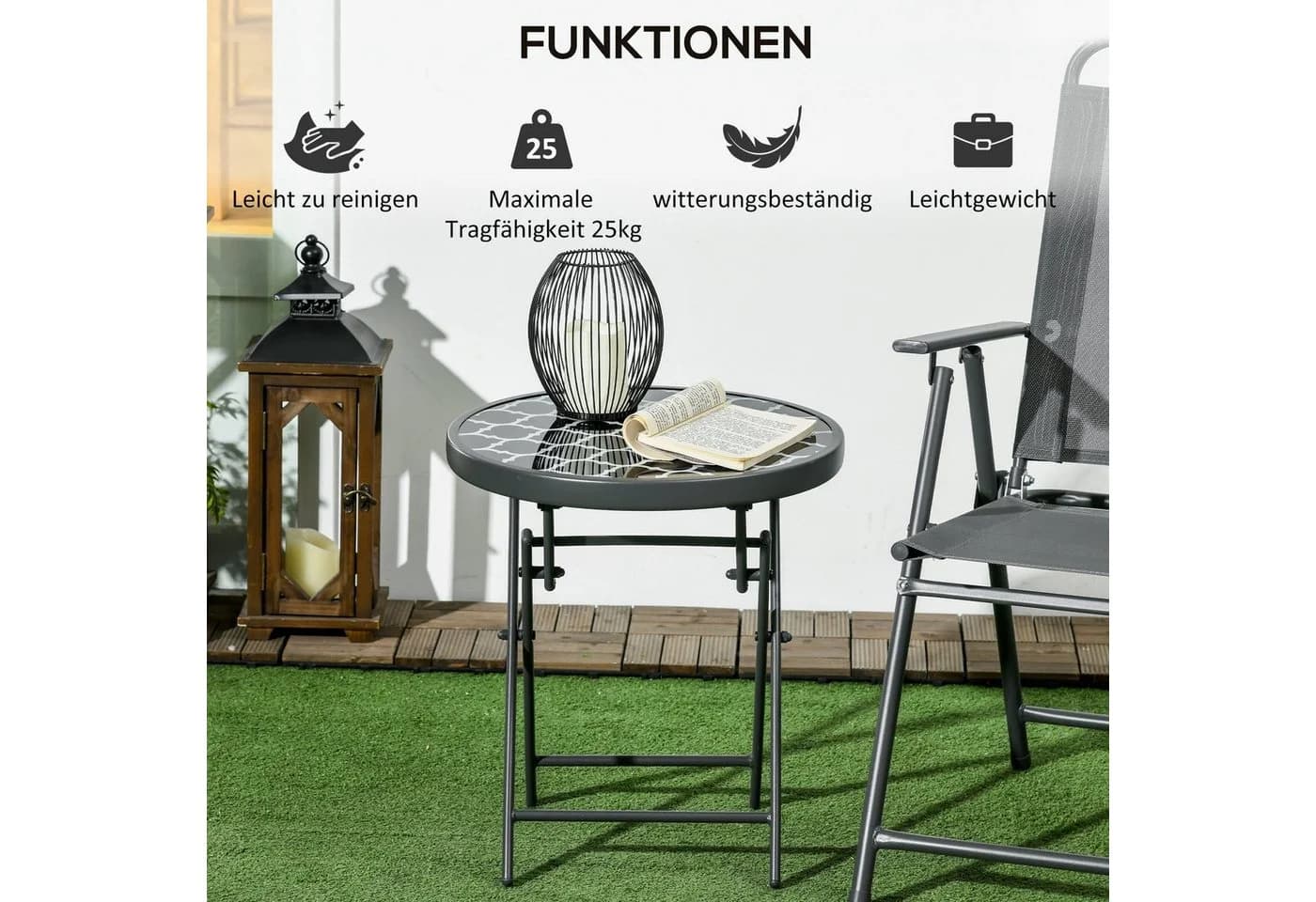 Outsunny Klapptisch Outdoor Schwarz Glas - Bild 5