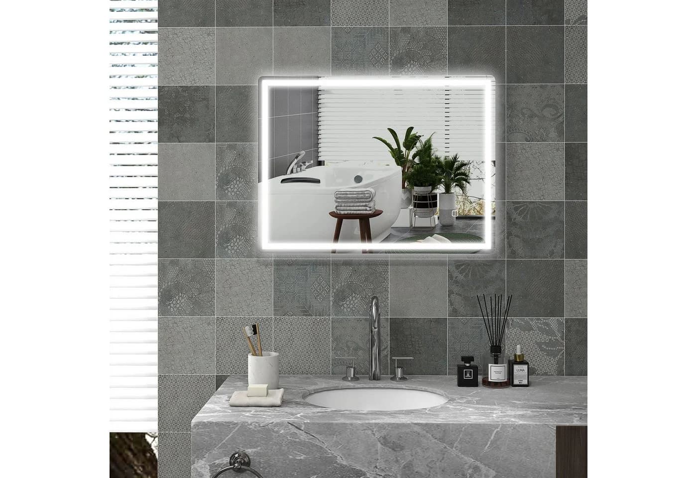 HOMCOM LED-Badezimmerspiegel Glas Kunststoff - Bild 2
