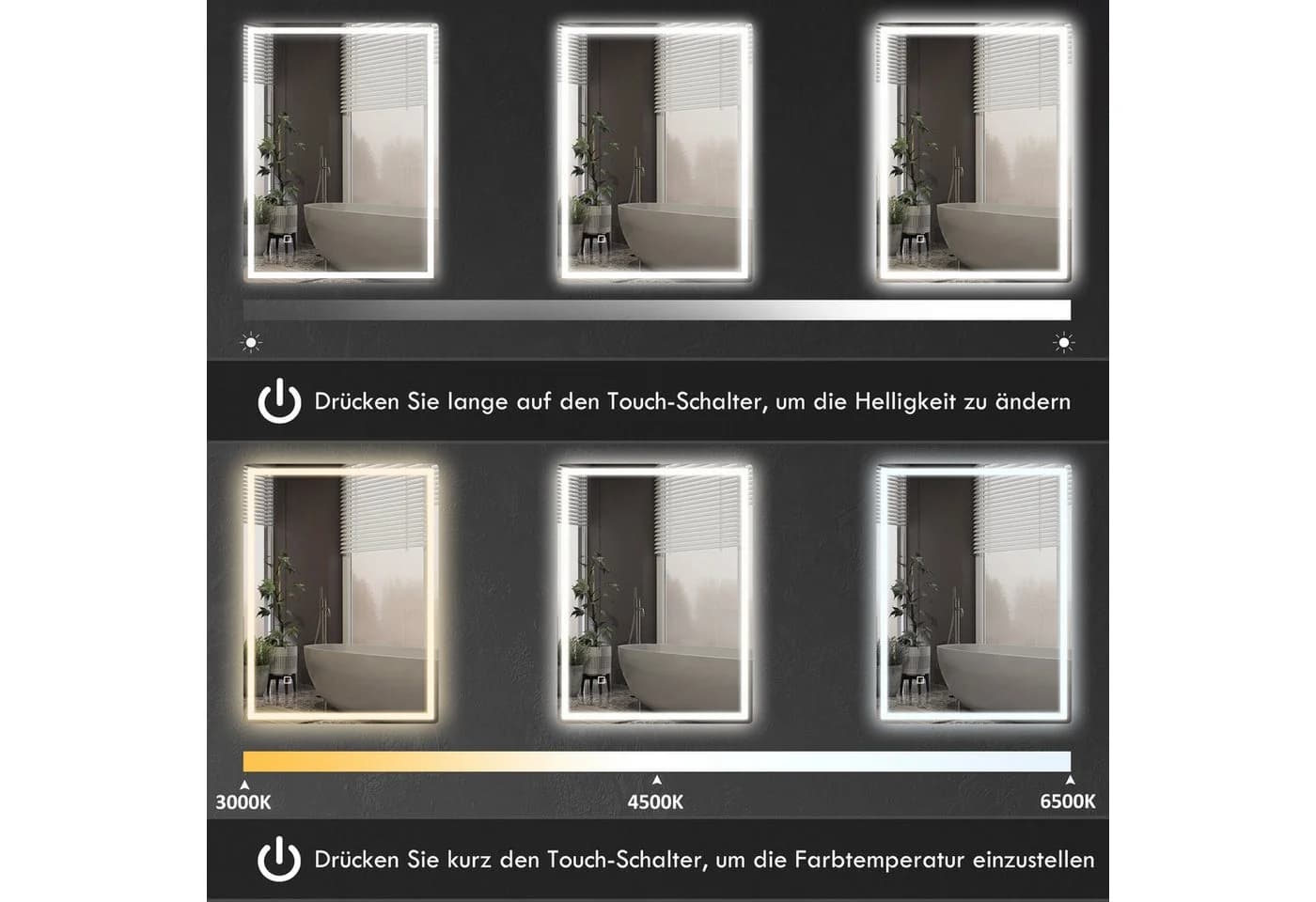 HOMCOM LED-Badezimmerspiegel Glas Kunststoff - Bild 5