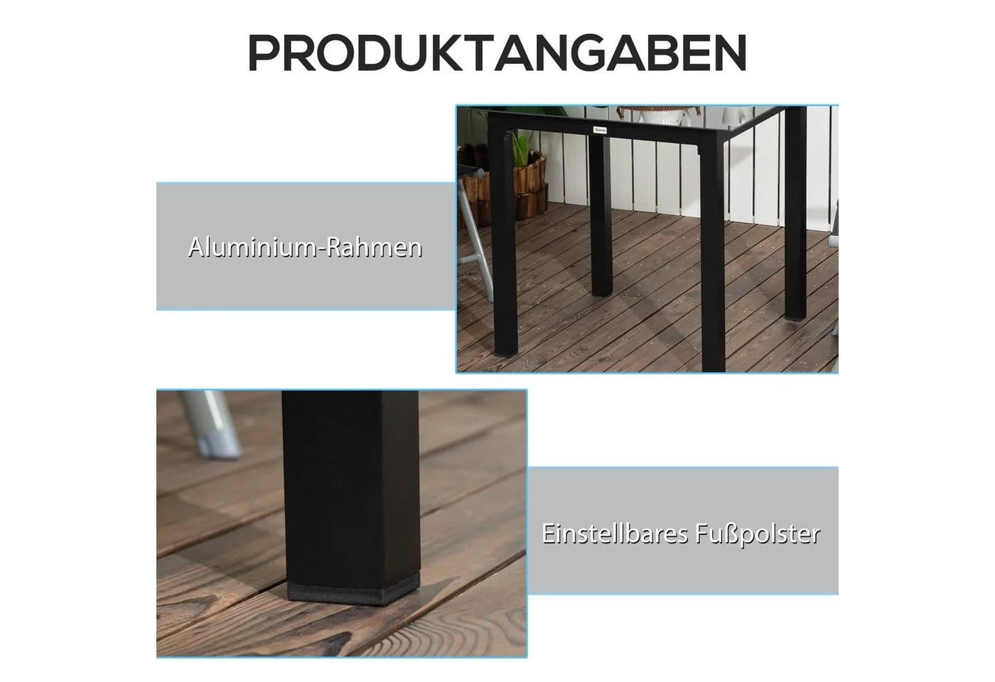 Outsunny Gartentisch Quadratisch Schwarz Aluminium - Bild 5