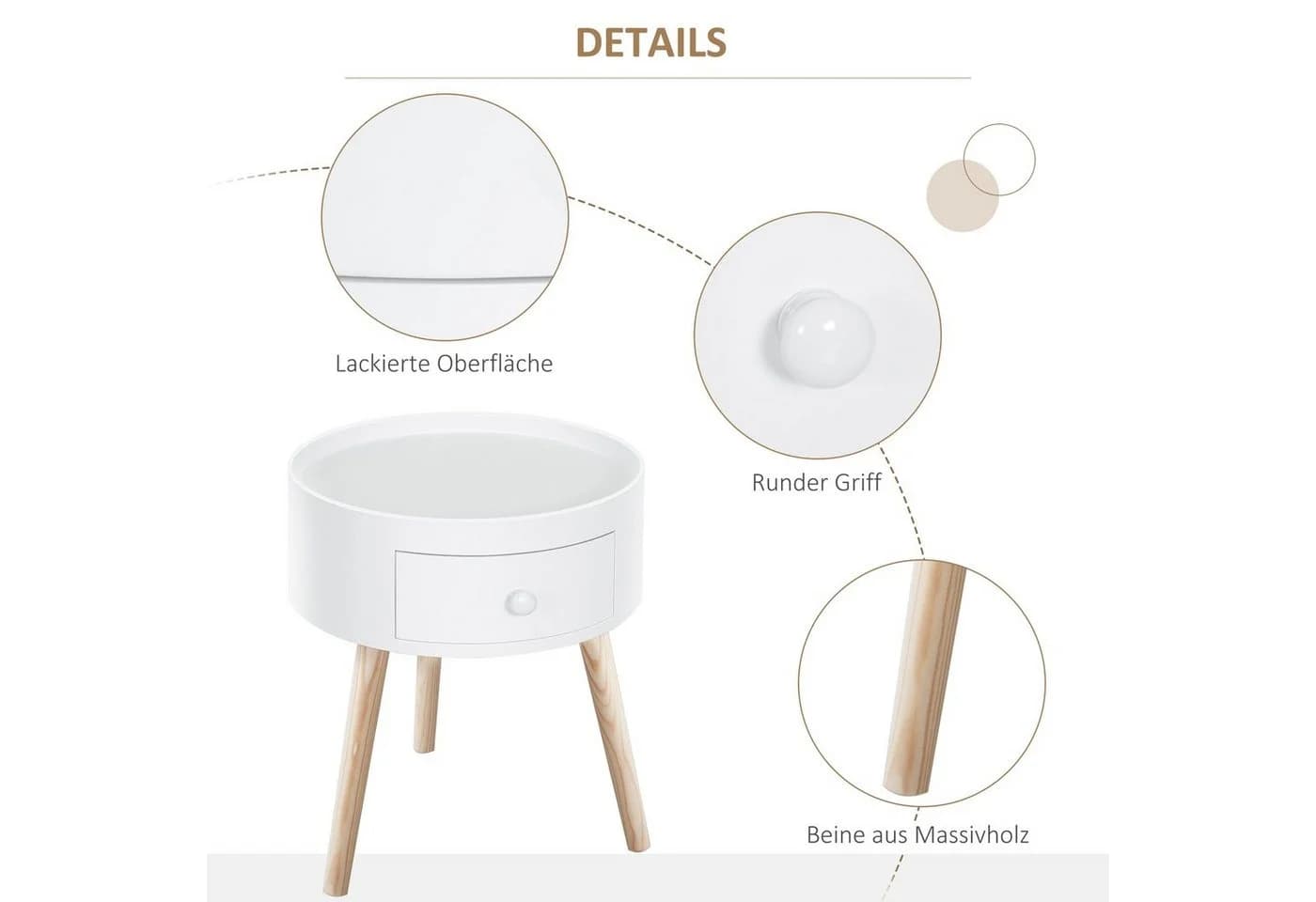 HOMCOM Runder Couchtisch Beistelltisch Weiß mit Schublade - Bild 4