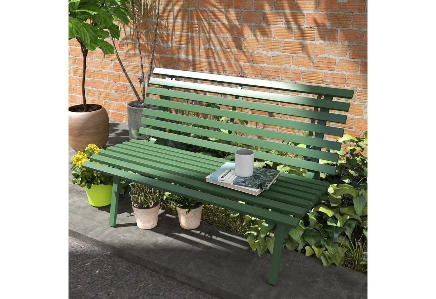 Outsunny Gartenbank 2-Sitzer mit Rückenlehne Grün Aluminium - Bild 2