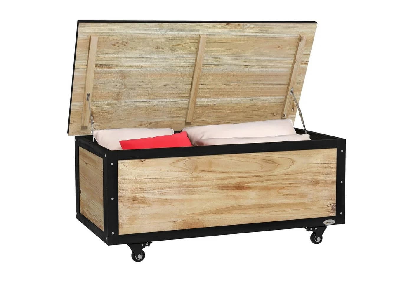 Outsunny Gartenbox 121L Holz mit Rollen Aufbewahrungsbox Natur - Bild 2