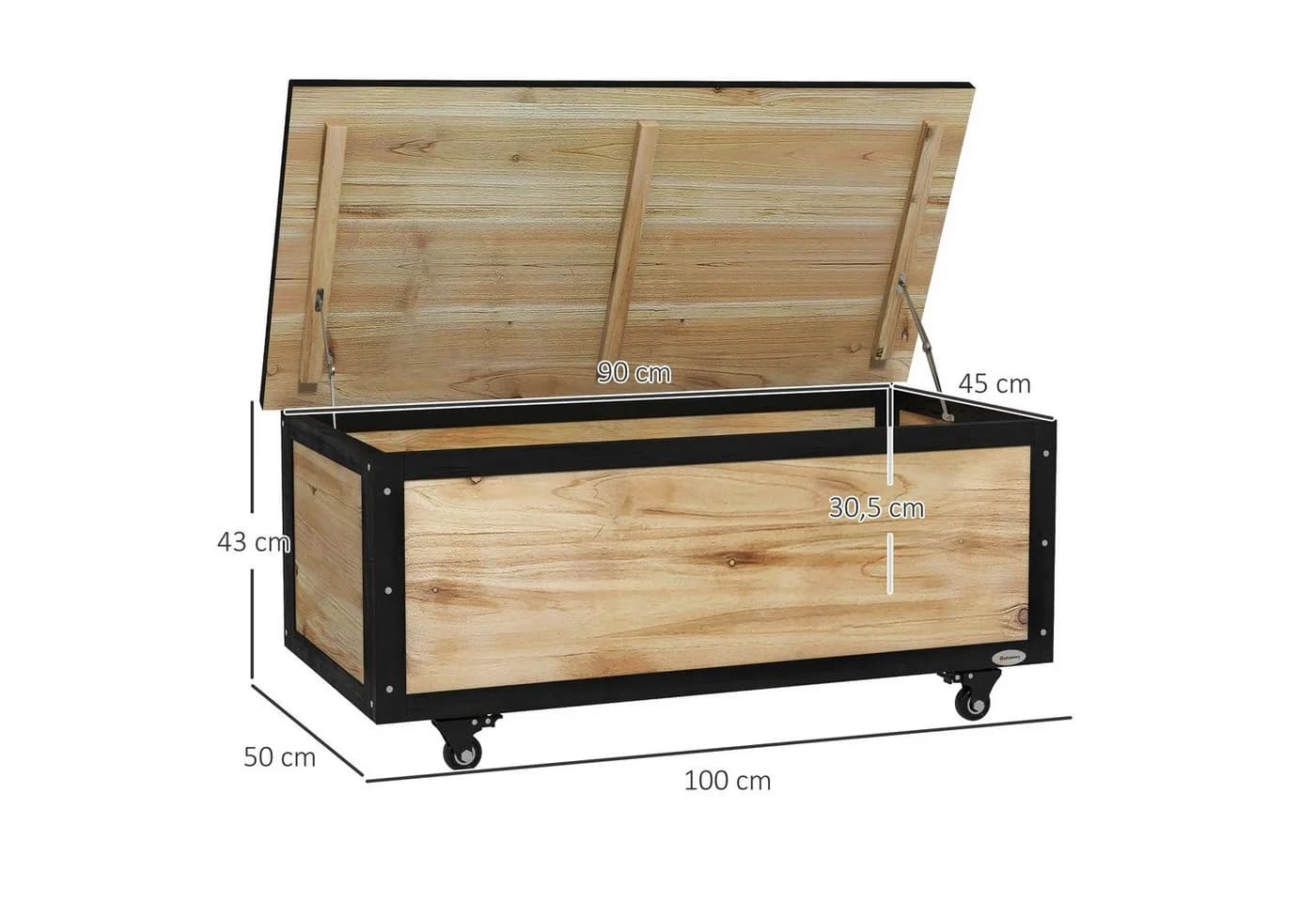 Outsunny Gartenbox 121L Holz mit Rollen Aufbewahrungsbox Natur - Bild 3