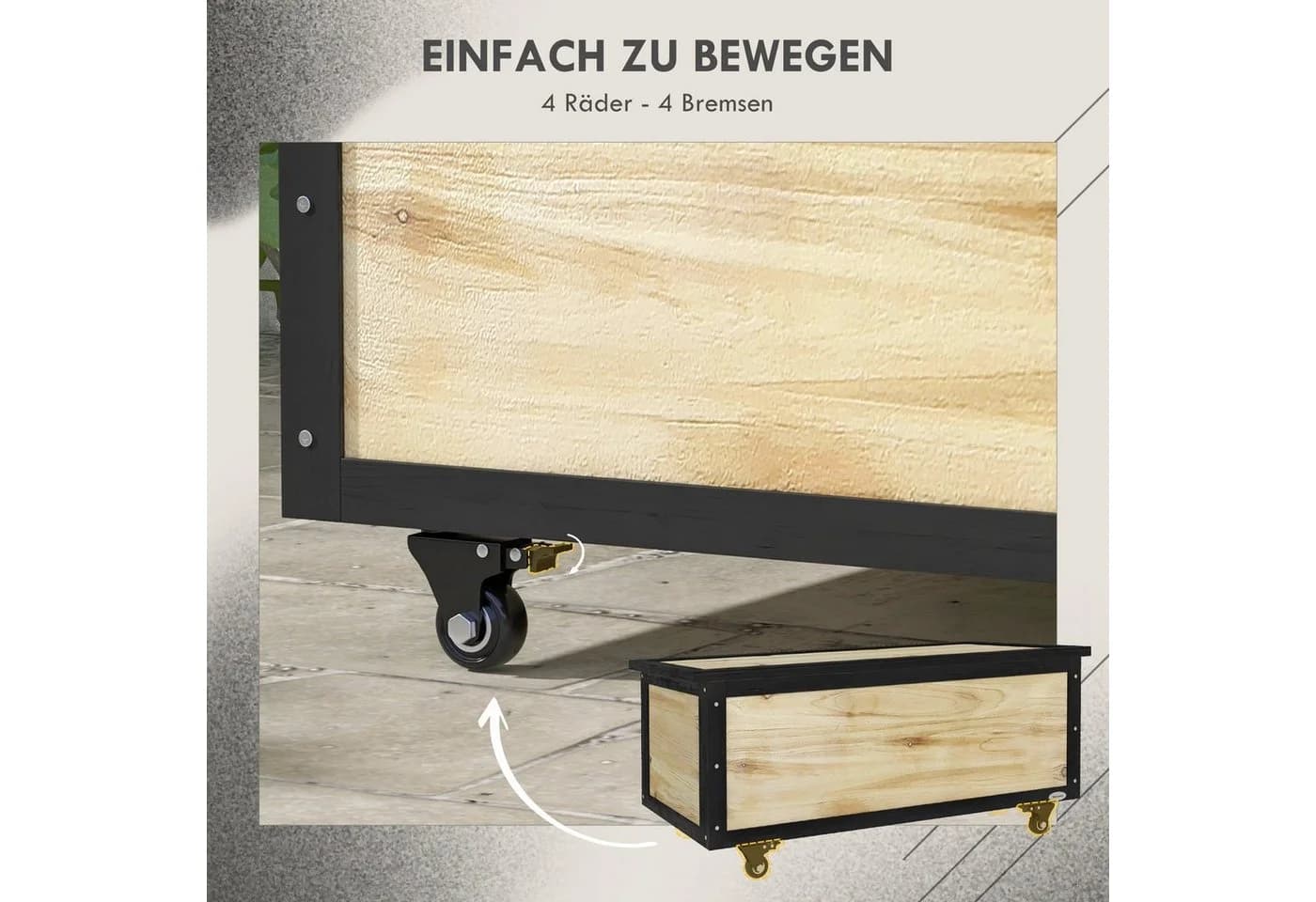 Outsunny Gartenbox 121L Holz mit Rollen Aufbewahrungsbox Natur - Bild 4
