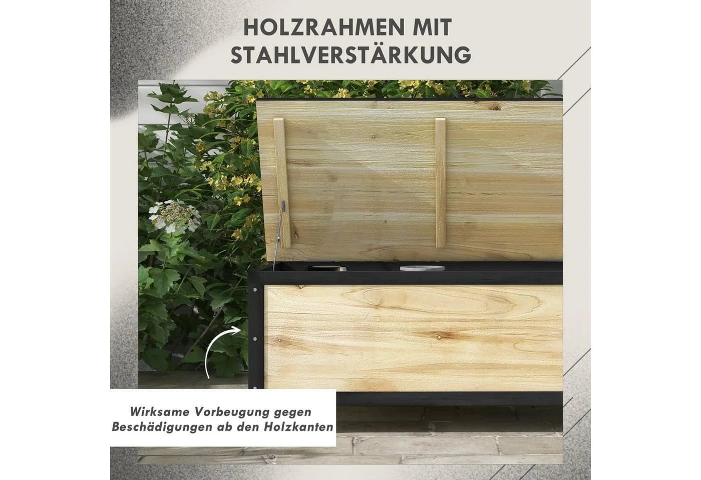 Outsunny Gartenbox 121L Holz mit Rollen Aufbewahrungsbox Natur - Bild 5