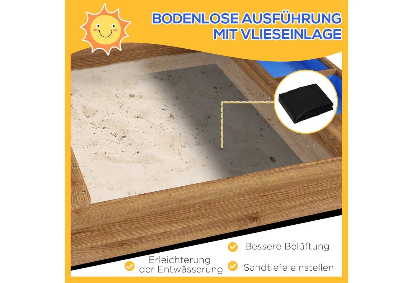 Outsunny Sandkasten aus Tannenholz mit Dach und Sitzen - Bild 5