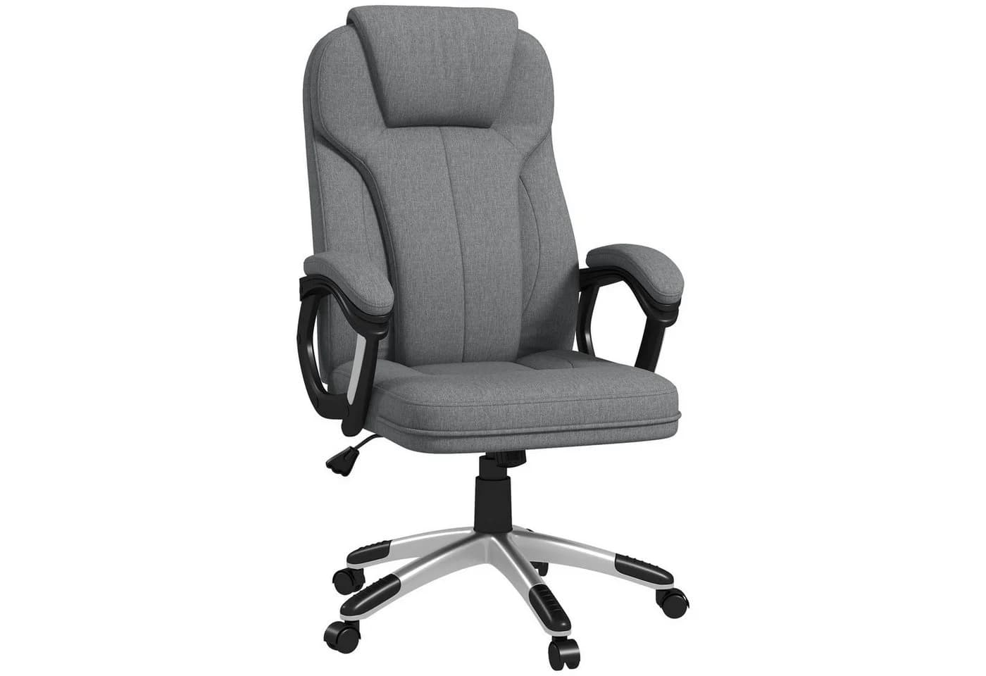Vinsetto Bürostuhl Ergonomisch Grau Leinenoptik mit Wippfunktion