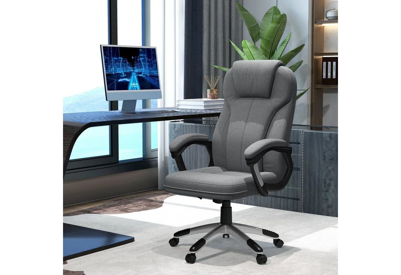 Vinsetto Bürostuhl Ergonomisch Grau Leinenoptik mit Wippfunktion - Bild 2