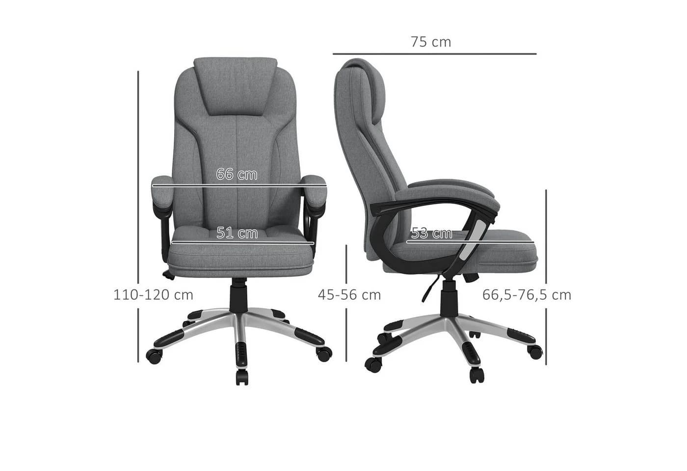 Vinsetto Bürostuhl Ergonomisch Grau Leinenoptik mit Wippfunktion - Bild 3