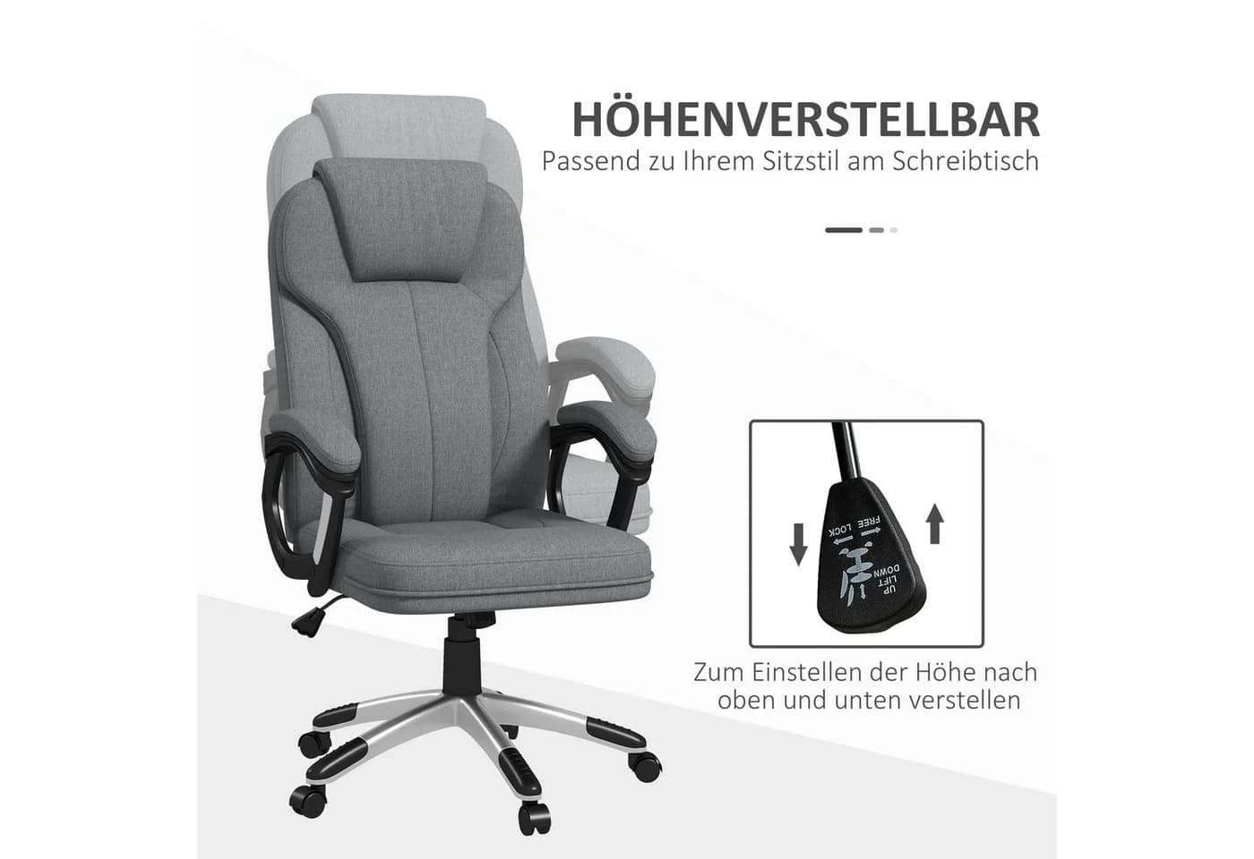 Vinsetto Bürostuhl Ergonomisch Grau Leinenoptik mit Wippfunktion - Bild 4